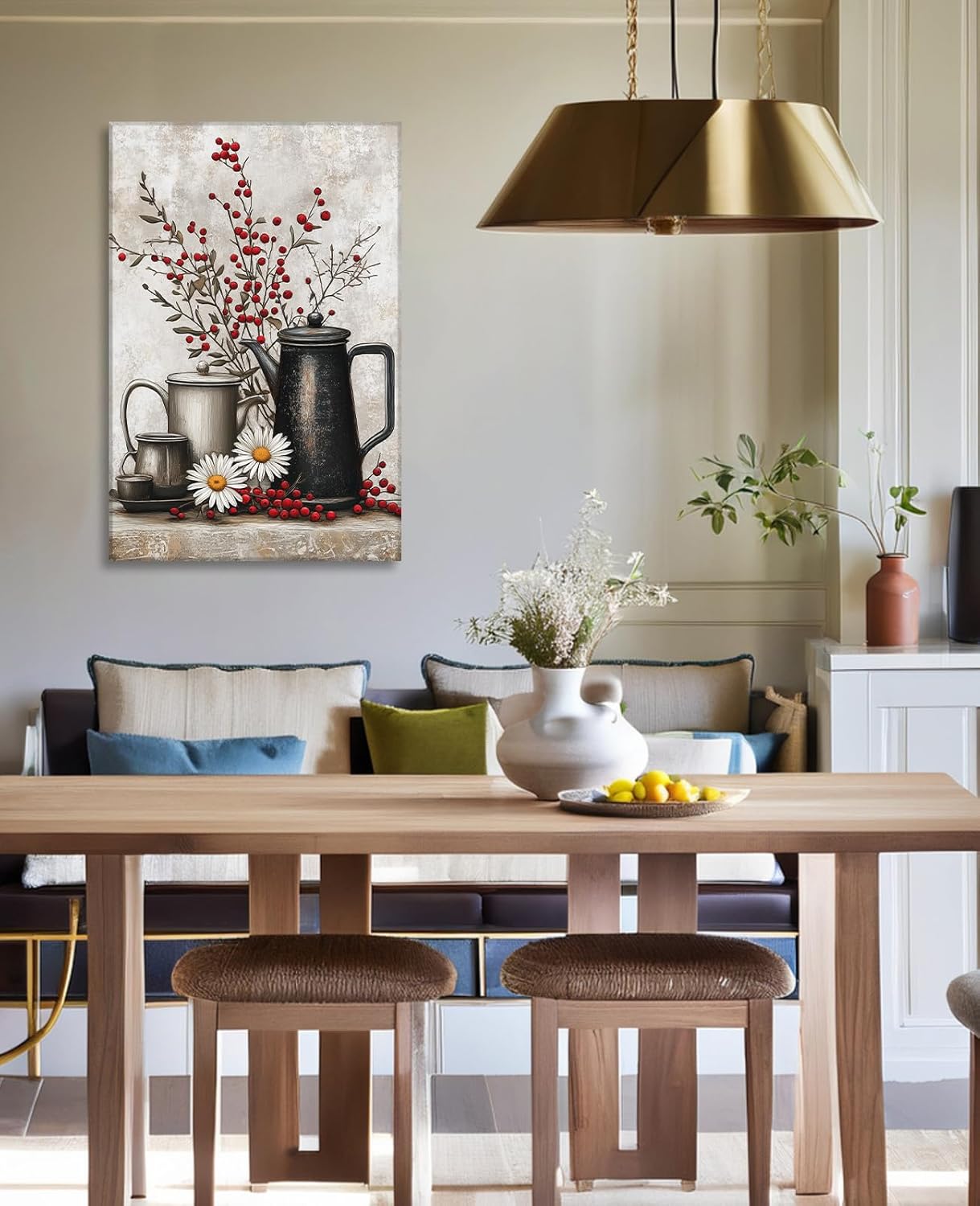 LYUNSHUO Rustic Farmhouse Canvas Wall Art Bottle Floral Daisy Country Farm Style Vintage Picture Artwork for Bathroom Living Room Home Decor Frame(Picture-1,16.00"x24.00")