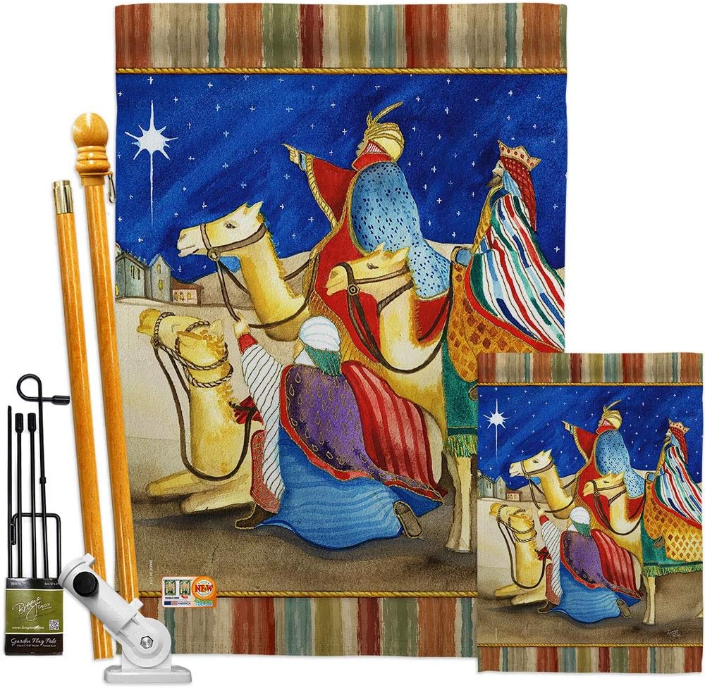Three Kings House Flag Wintertime Wise Men Star Baby JesusSeason Christian Small Decorative Gift Yard Banner Made In USA 28 X 40