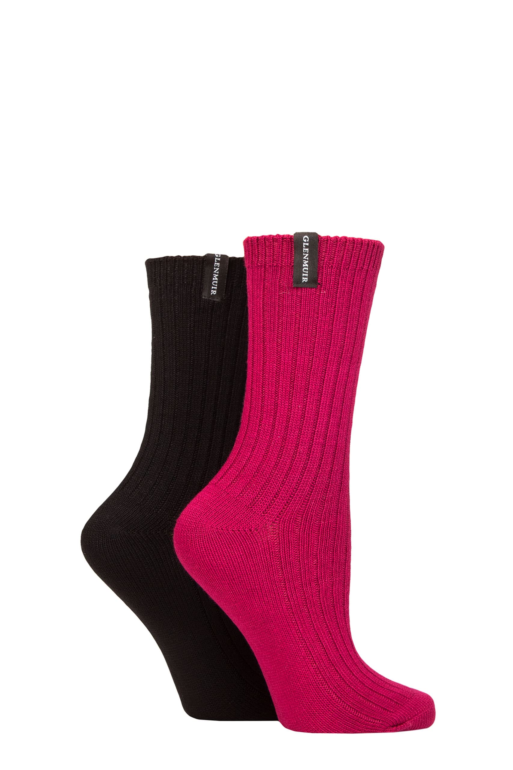 Glenmuir Ladies Light Cushioned Bamboo Boot Socks Pack of 2 Maroon/Black 4-8