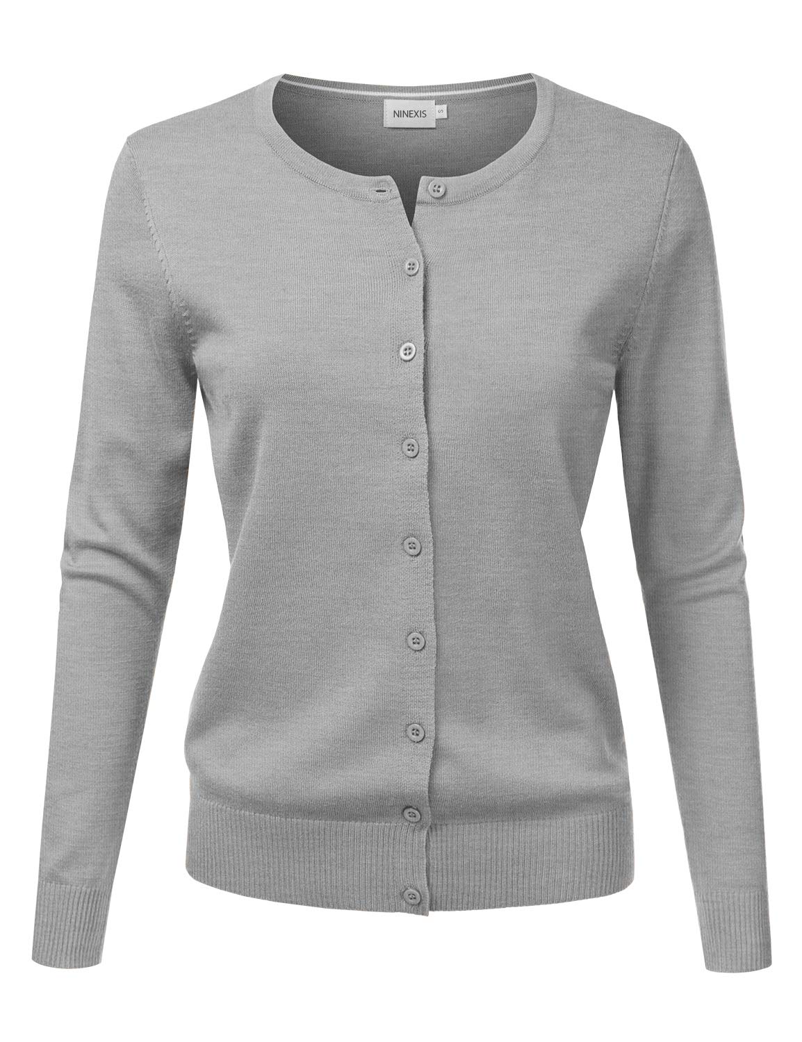 JJ Perfection Basic Button Down Soft Knitted Cardigan Long Sleeve Crew Neck Casual Sweater Jackets for Womens with Plus Size
