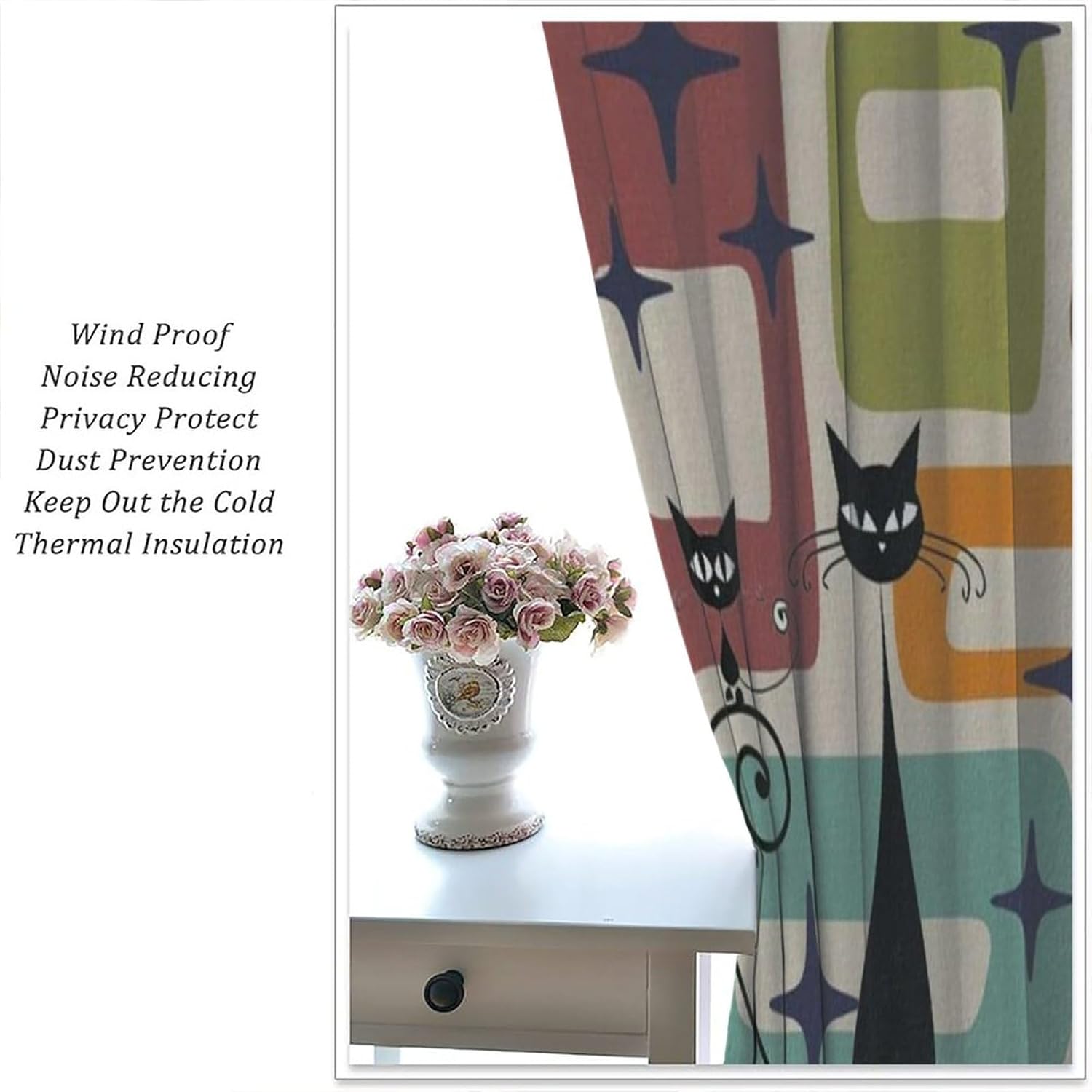 Mid Century Cat Curtains Modern Colorful Abstract Geometric Drop Shapes Window Drapes Retro Bedroom Decor Art Printed Living Room Treatment Fabric 2 Panels 84 (W) x 84(L) Inch Decor
