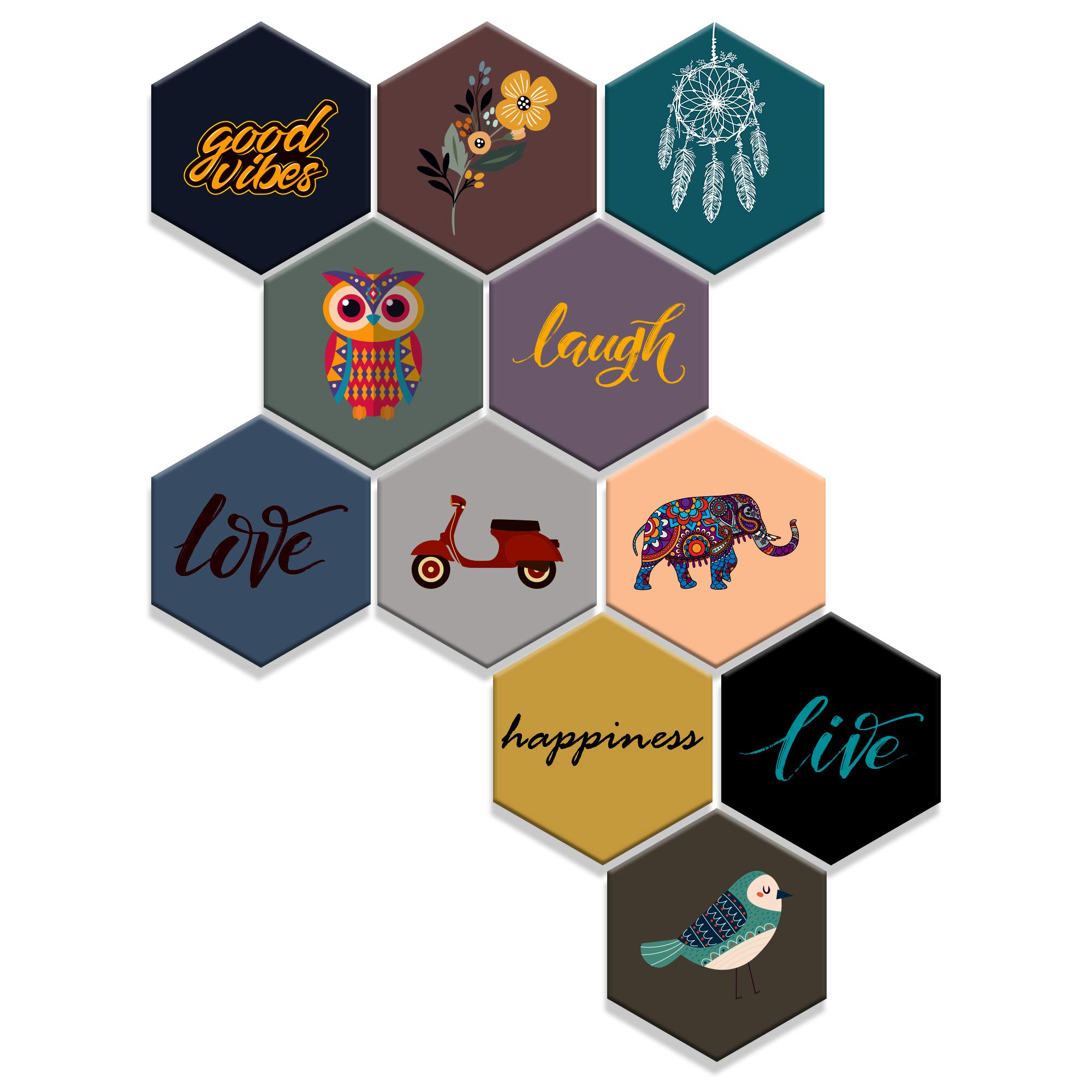 Motivational Wooden Wall Decor (SPW3, Multicolour, Large) - Set of 11