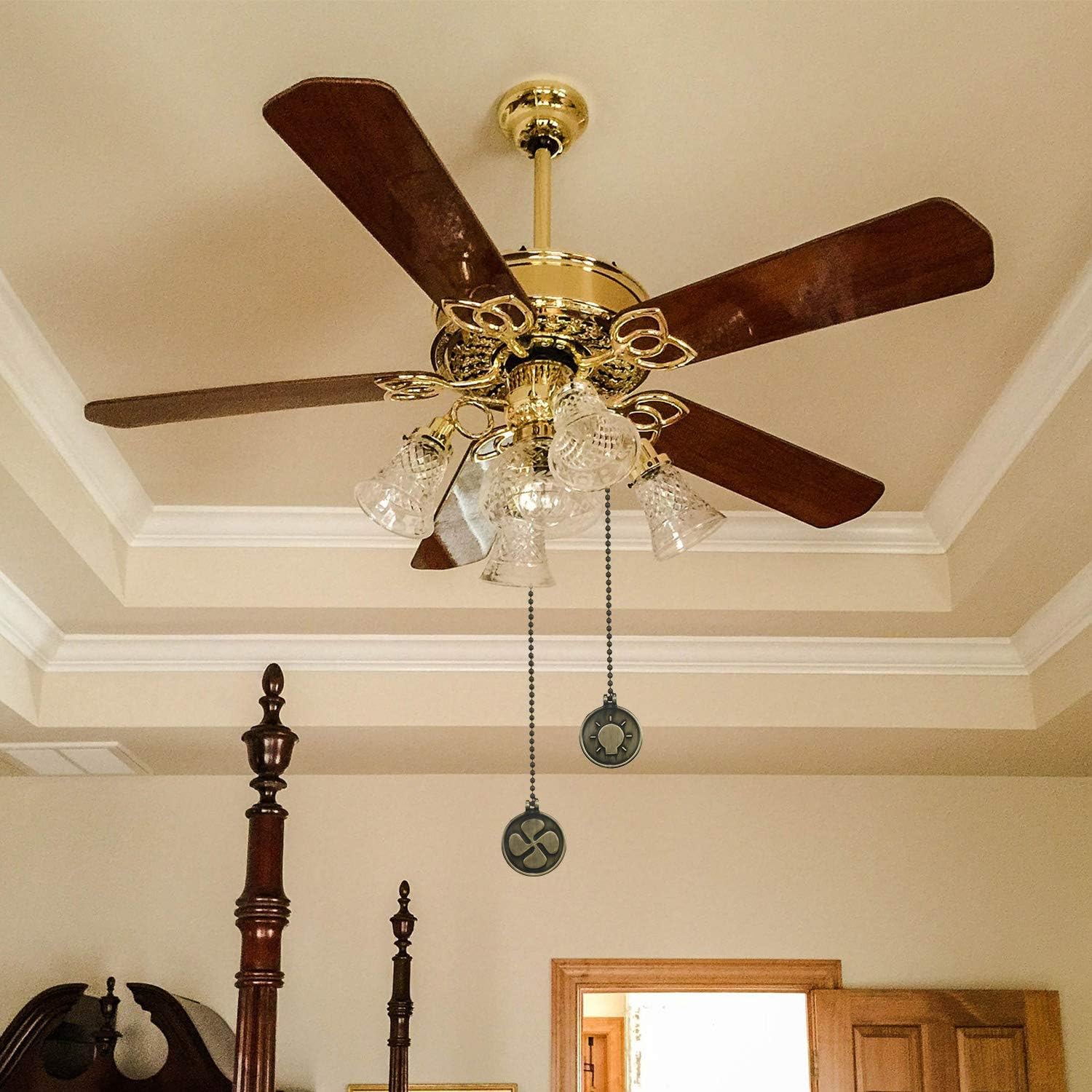 Ceiling Fan Pull Chain Set, 4 Pieces Pull Chain Extension Fan Pull Chain Pendant 12 Inch Ceiling Fan Chain Extender with Ball Fan Chain Connector (Bronze)