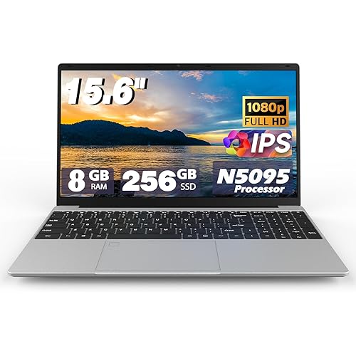 Laptop Computers,15.6" IPS 1080P Screen,N5095 Processor 4C 4T Up to 2.9Ghz 8GB RAM 256GB SSD, Laptops with Fingerprint Recognition Backlit Keyboard,WiFi, USB-C(Data),USB 3.0, Webcam, HDMI