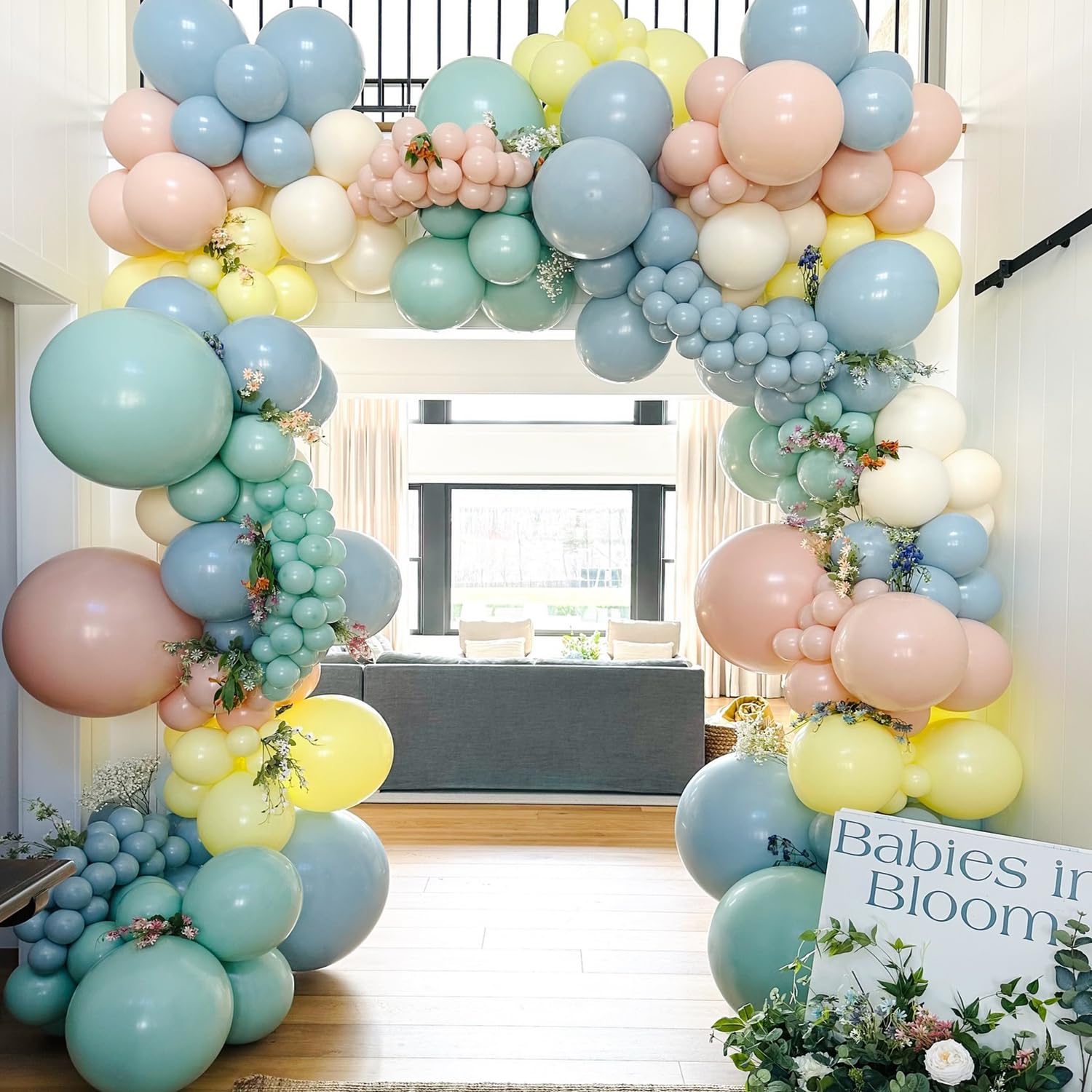 Zestaw girlandy balonowej, 150 szt., mglisty, zielony, niebieski, zmierzch, różowy, pastelowy, żółty, balony na baby shower, urodziny, ślub, ujawnienie płci, kwiaty, wiosenne dekoracje na przyjęcie