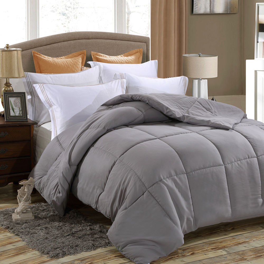 FLCA All-Season Extra Soft Luxurious Classic Light-Warmth Goose Down-Alternative Comforter (Grey, Twin)