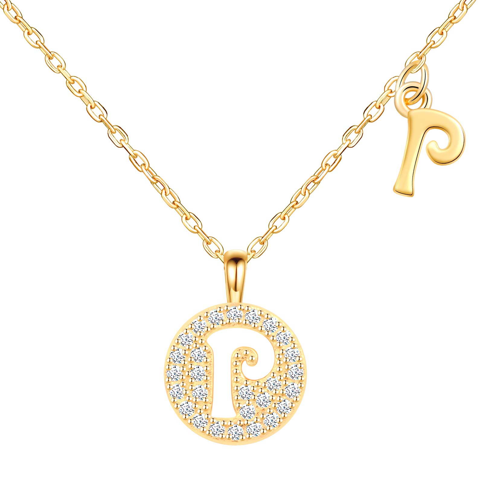 MicVivien Collar para Mujer Plata de Ley 925 con Colgante de Letras Redondas con Circonita, Iniciales Alfabeto A-Z Colgante Collar Cadena 40+6,5CM