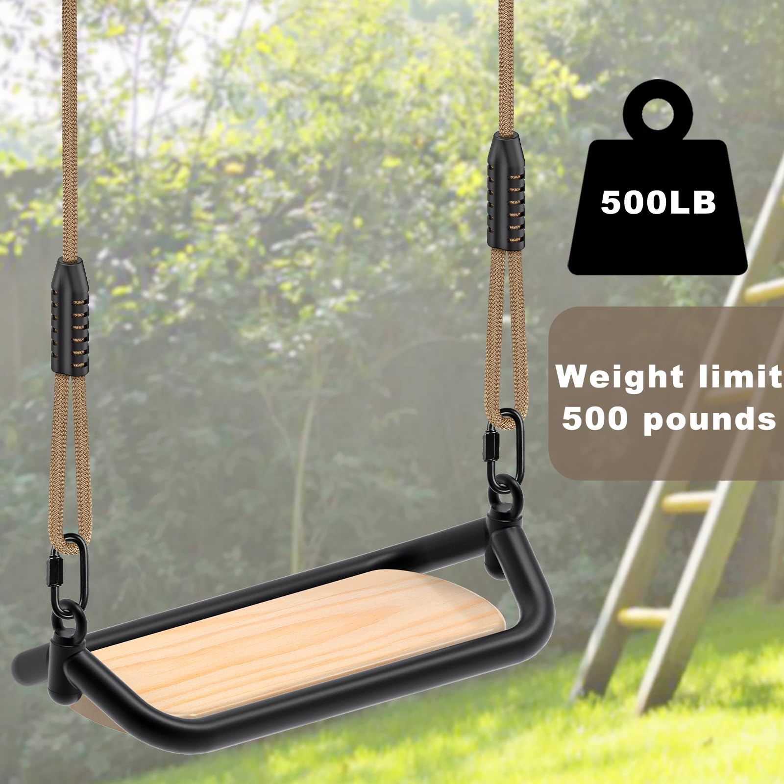 SELEWARE Siège de balançoire, balançoire d'arbre en Bois pour Enfants et Adultes, balançoire en Corde réglable pour Jardin, intérieur, extérieur, Cour, Aire de Jeux, capacité de 226,8 kg, 43,2 x 18,3