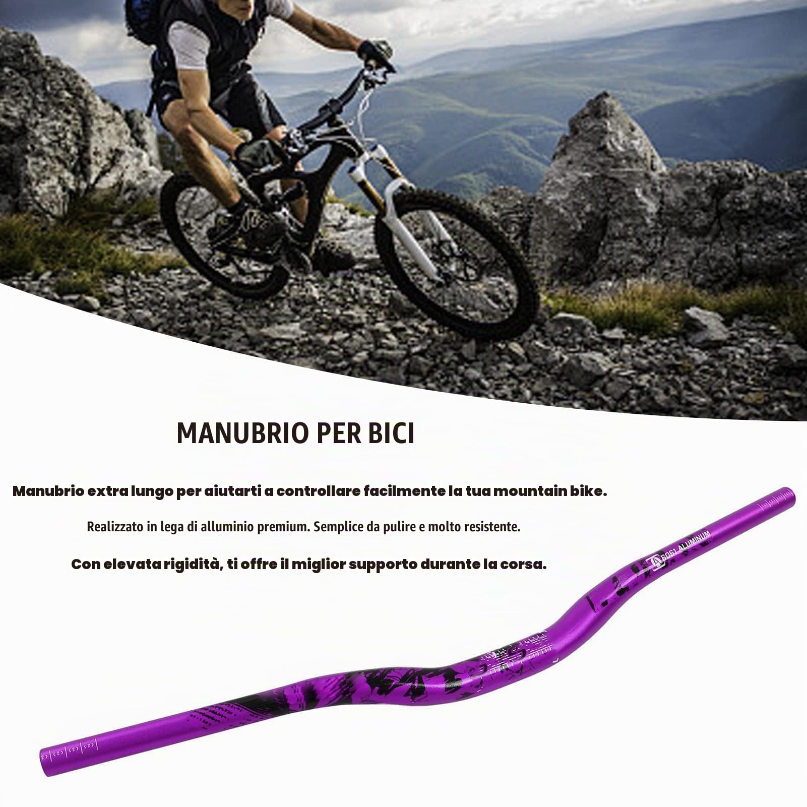 Agatige MTB Mountain Bike Bicicletta Manubrio Extra Lungo Lega di Alluminio 31.8x720mm 700mm Riser Bar(Viola)