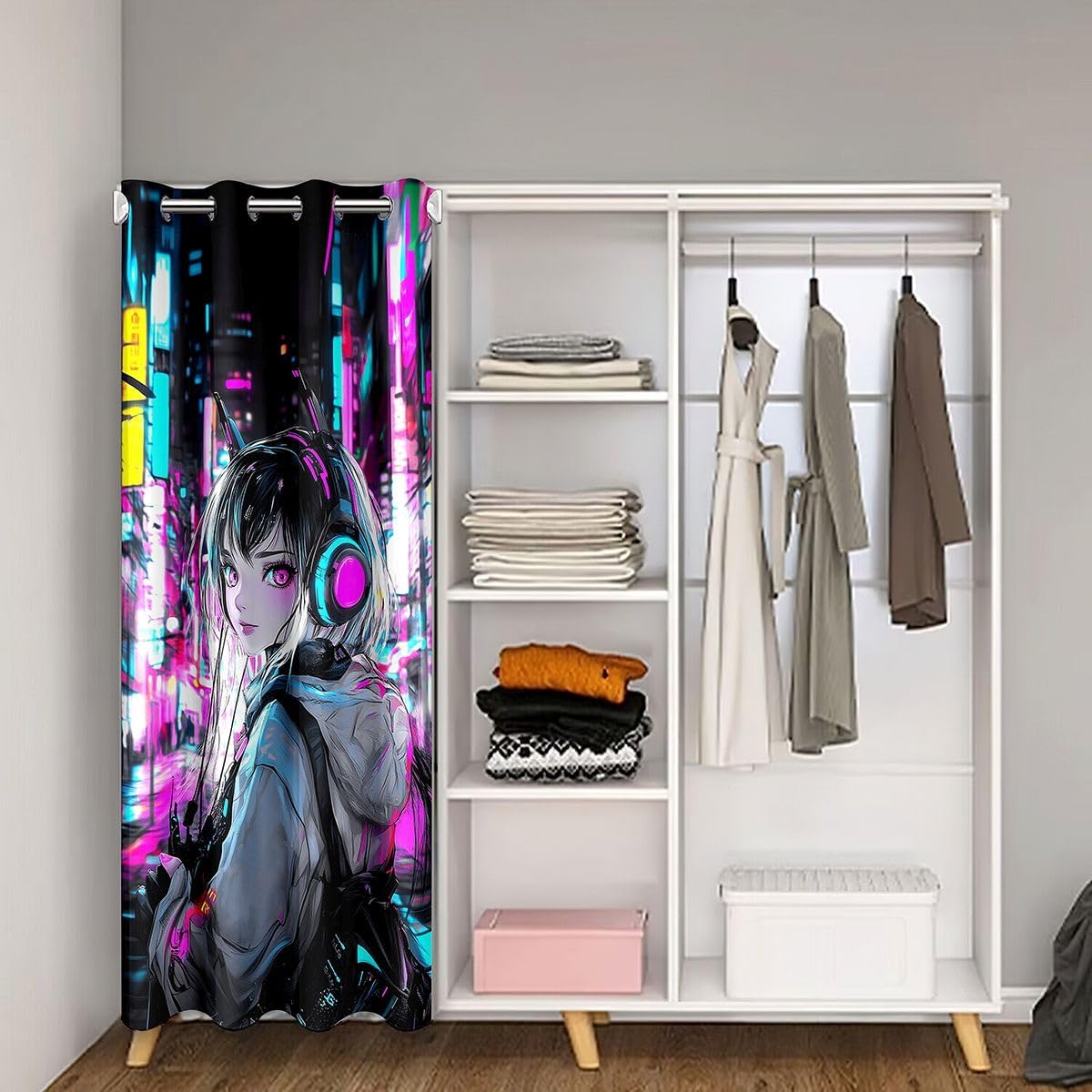 Erosebridal Anime Girl Door Curtain for Doorway Privacy,Japanese Style 3D Anime Door Drape for Kids Girls Boys,Sci Fi Style Gaming Room Divider Curtain,Hot Pink Colorful Blackout Curtain,34"W X 80"L image 3