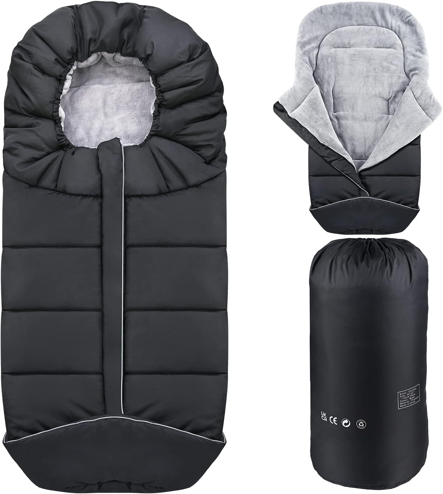GOLDGE Winter Footmuff Universal, Baby Footmuff for Pushchairs Prams Buggy Car Seat Stroller Sleeping Bag Warm Waterproof Windproof Cosy Toes with Zipper Drawstring Hood