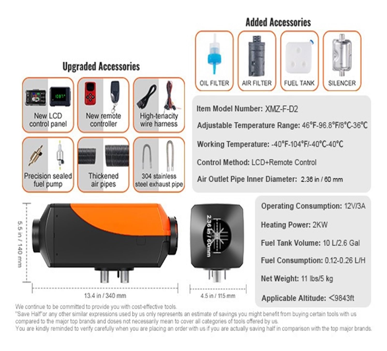 Chauffage Diesel 2 KW, 12 V, Avec Écran LCD, Idéal For Le Stationnement Et Rapide Des Camping-cars, Caravanes Bateaux Facile à installer