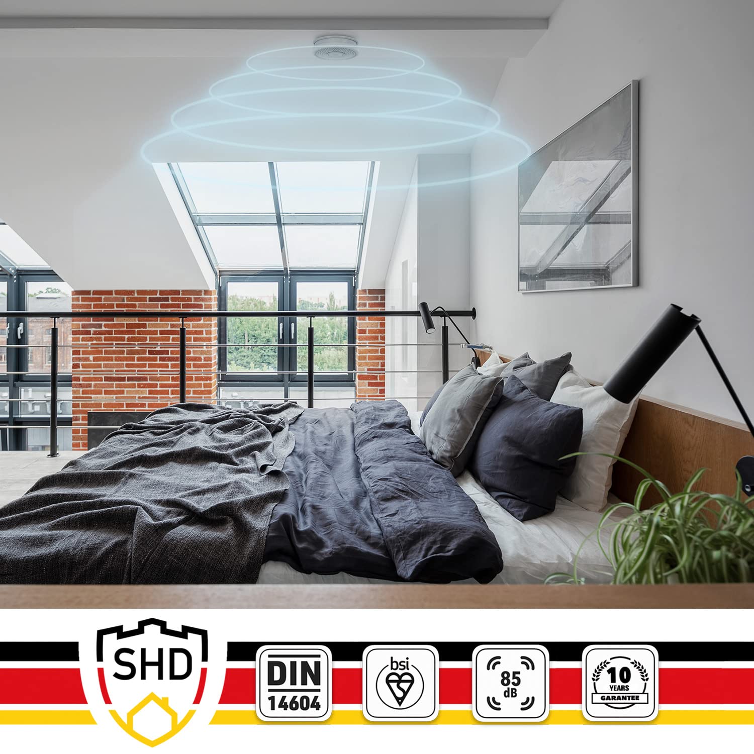 SHD by OneConcept Detecteur de Fumée, 12x Alarme Incendie Détecteur Fumée pour la Maison, Bureaux, Detecteur de Fumee de Cuisine à Capteur Optique avec Fonction Test et Silencieux, Détecteurs de Fumée