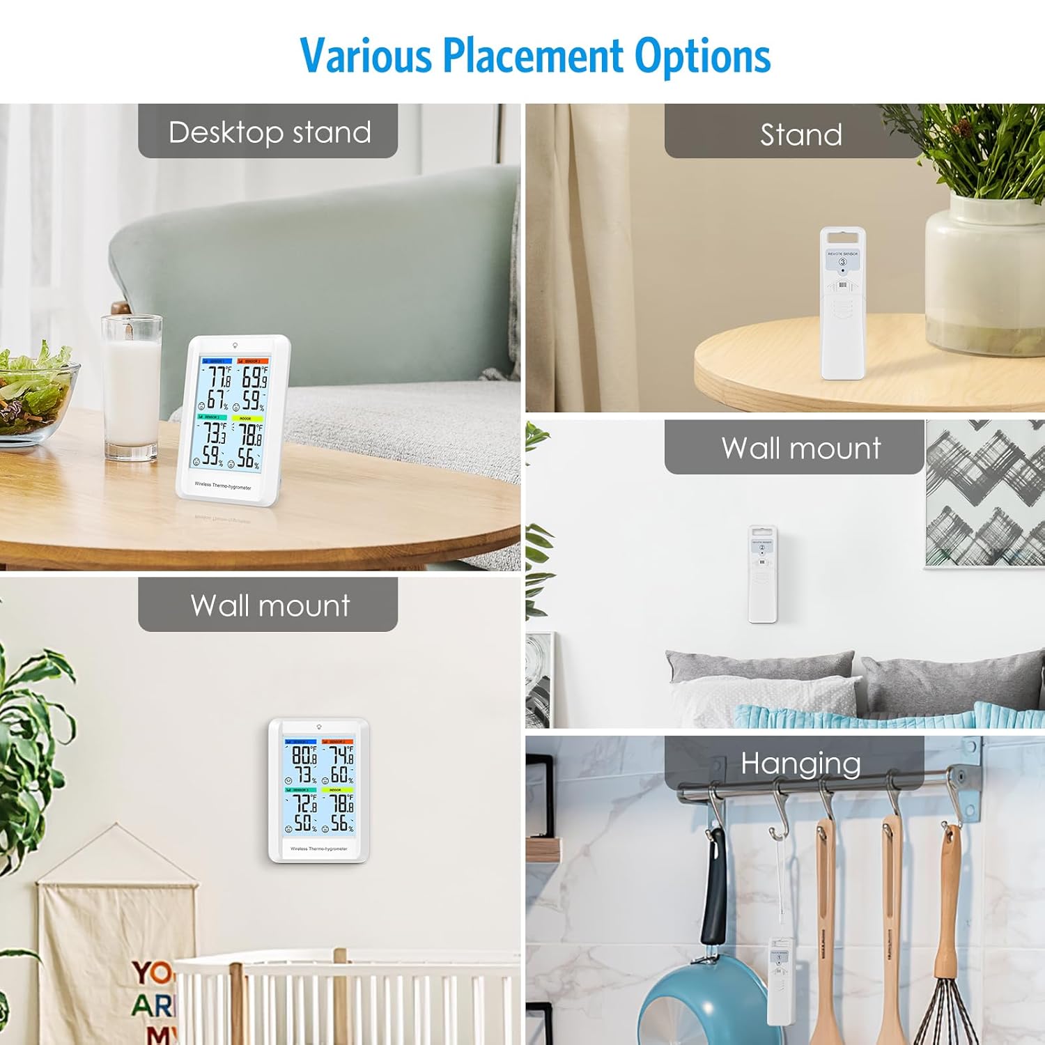 AMIR Indoor Outdoor Thermometer Hygrometer Wireless Weather Stations, Digital Hygrometer Indoor Thermometer with 3 Remote Sensors, Temperature Humidity Monitor Gauge with Backlight, 328ft Range