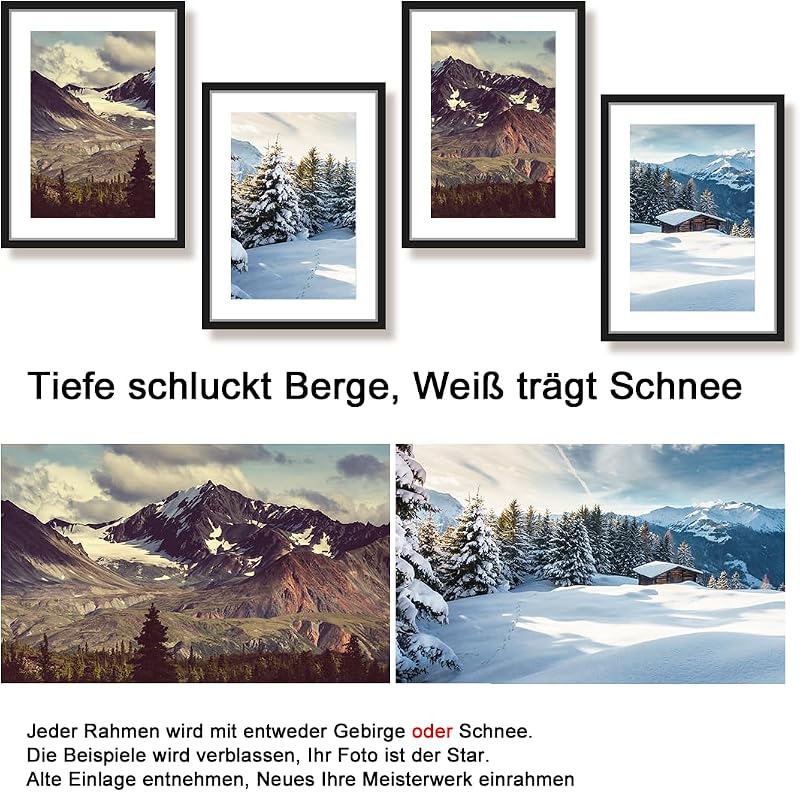Joyshare Képkeret 30x40 cm - Fekete Fa Keret Akrilüveggel, Paszpartúval, Kétirányú Felfüggesztéssel, Gyerekbiztos, Fotókhoz, Poszterekhez, O