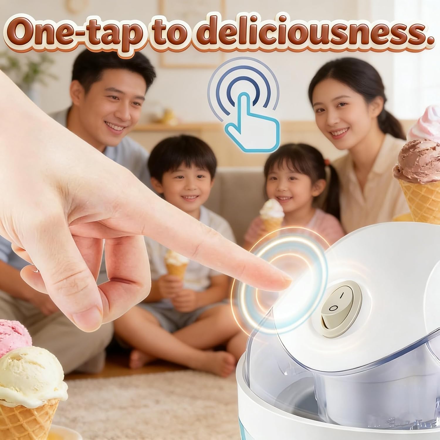 Small Home Mini Ice Cream Maker, DIY Mini Ice Cream Maker, 17oz Electric Gelato & Sorbet Machine, One-Touch Dessert Maker, Single Serving of Gelato, Frozen Yogurt, Dessert Treats & Family Use (Blue)