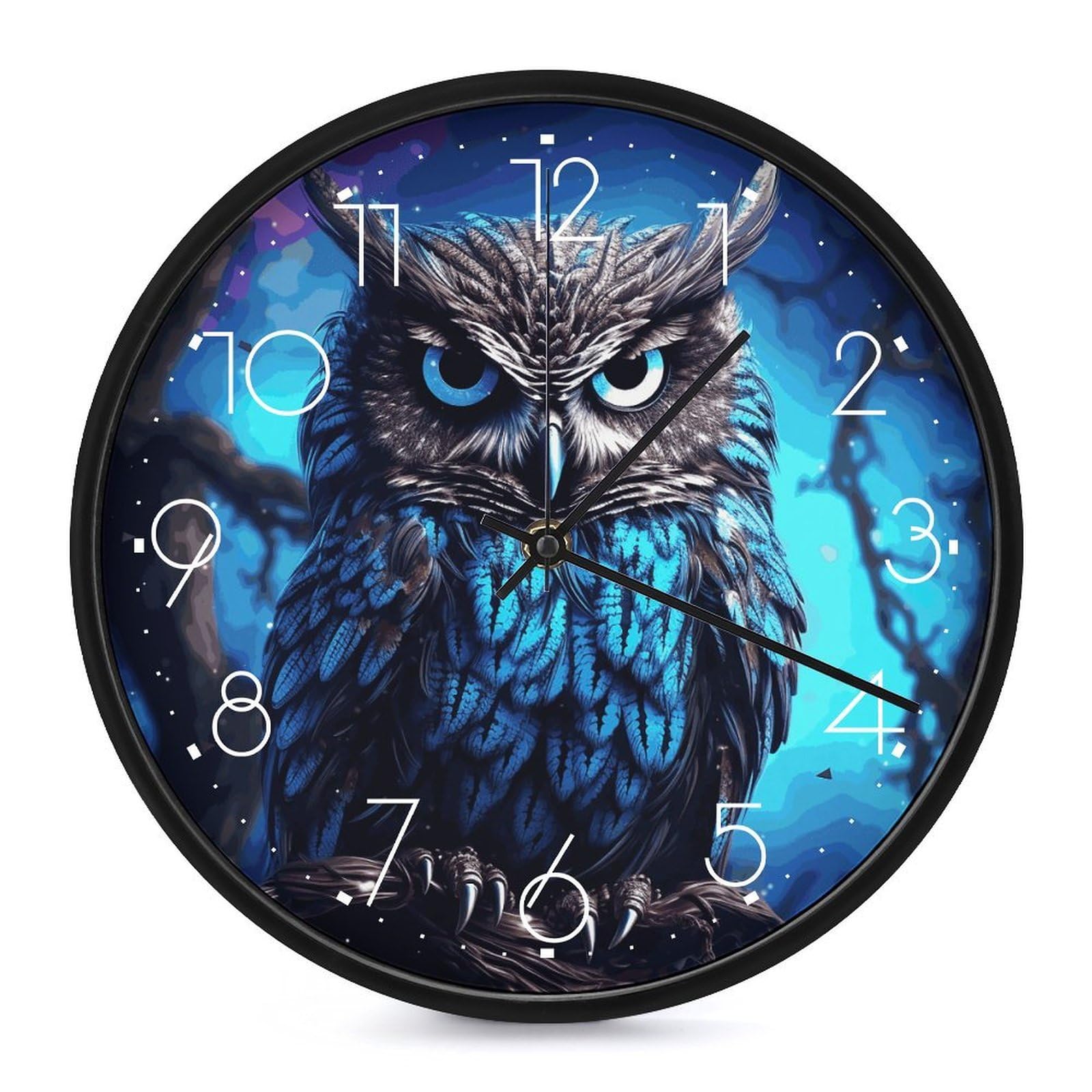 DWVTSLH Blue Owl Wall Clock 10 Inch Silent Non-Ticking Modern Clocks Battery Operated - Decorative Wall Clocks for Bedroom Living Room Kitchen Office Wall Decor Gift Idea
