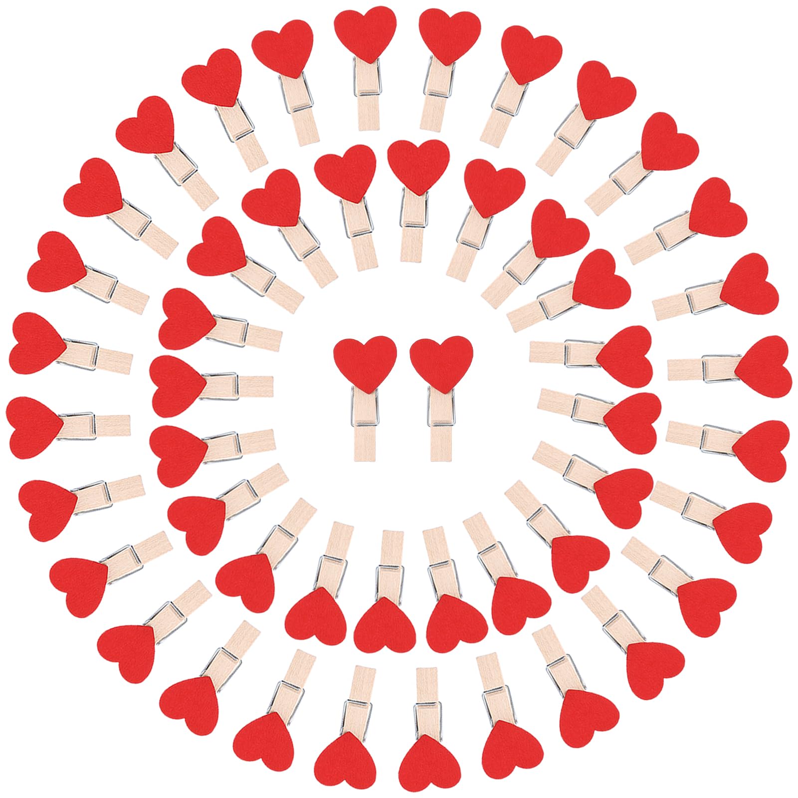 Shimmeroo 50Pcs Mini Pegs for Photos, Mini Wooden Pegs, Red Heart Small Peg for Hanging Photos DIY Decorative Arts & Crafts,Weddings,Birthday,Events (1.42 x 0.27inch)