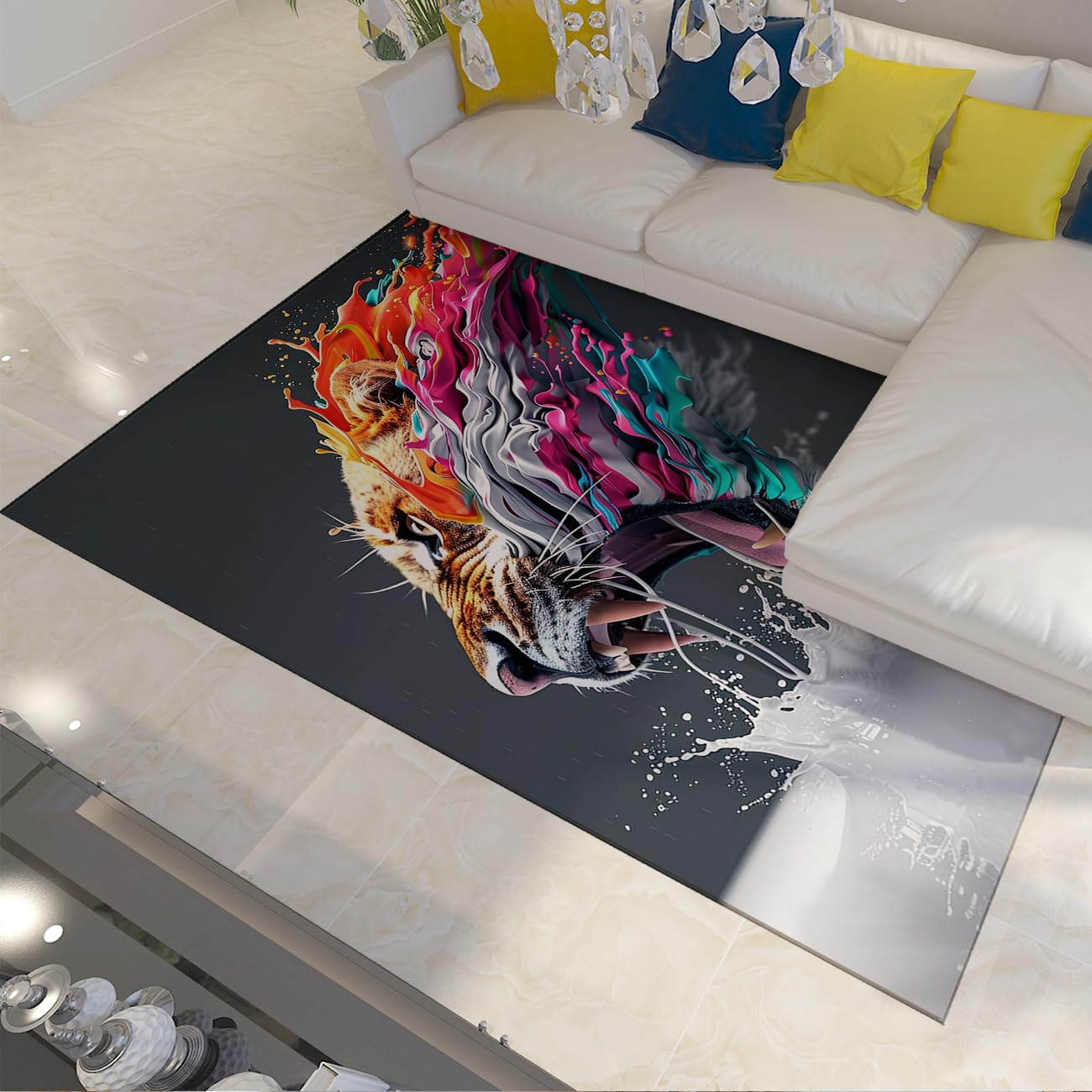 Tapis de salon tigre splash pour illuminer votre chambre