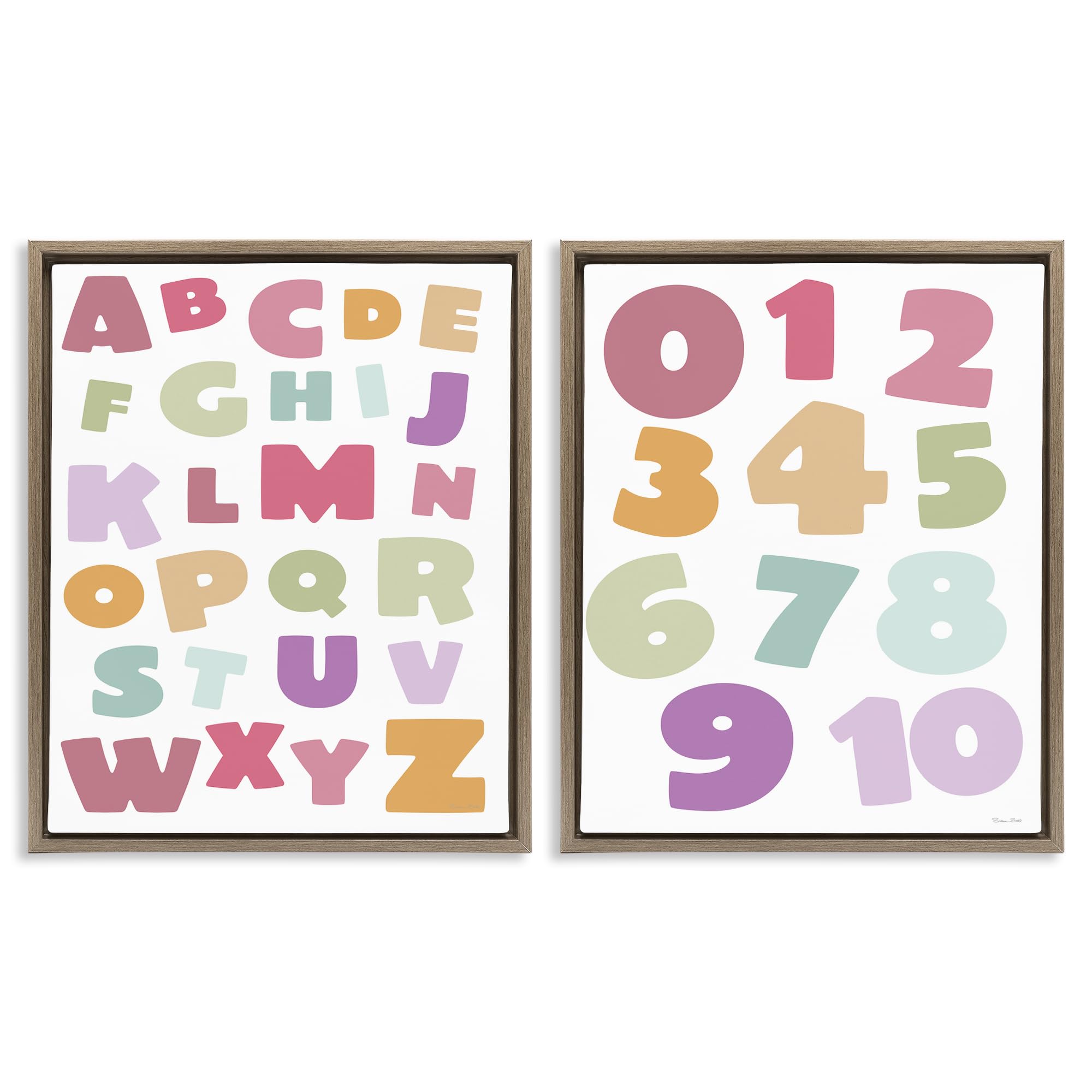 Stupell Industries Montalcino Elm (Textured) 'Muted Letters & Numbers Educational', 2Pc Floating Frame Art Set 2, Brown, 17 X 21, Ready To Hang Picture Décor, Usa Made, By Artist Susan Ball