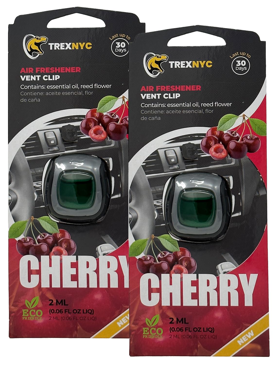 Car Air Fresheners Vent Clips, Essential Car Odor Eliminator, Perfect Scented Car Accessories, For Long Lasting Fragrance up to 30 days, 0.07 FL.OZ (Cherry, 2 Packs)