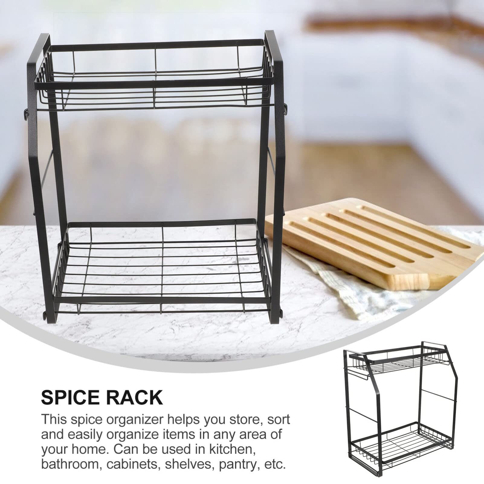 Kichvoe Scaffale Portaspezie in Ferro Doppio Strato Staccabile per Cucina Nero Organizer per Condimenti e Spezie