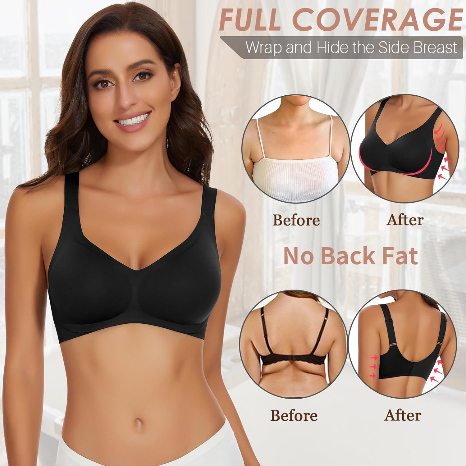 WOWENY Seamless Wirefree Bras for Women No Underwire Padded Push Up Bra Comfortable Soft Bralettes with Support Everyday Bra - Image 3