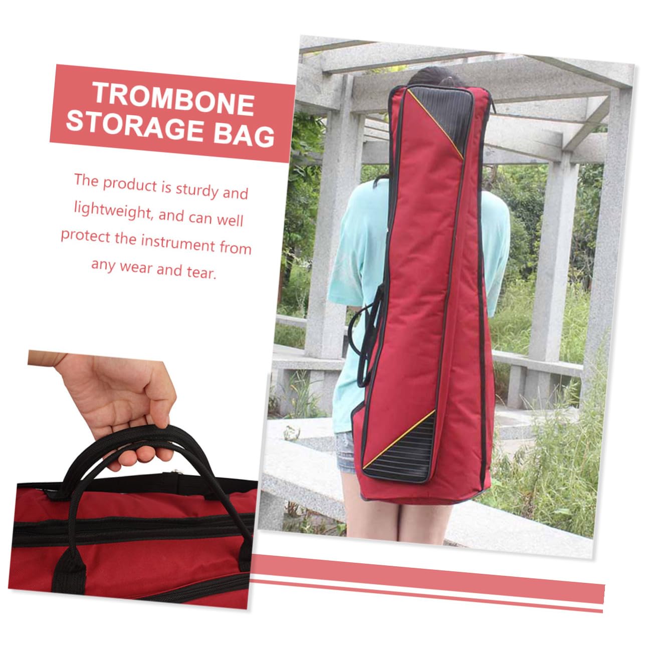 Abaodam Tragbarer Posaunenkoffer mit Rotem Design aus Wasserdichtem Oxford Gewebe und Vordertasche für Sicheren Transport der Tenorposaune Beim