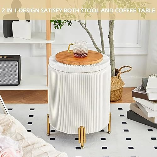 Miniatura 3 de Mxfurhawa Taburete otomano redondo con almacenamiento de 23 cuartos de galón, reposapiés de terciopelo, taburete de tocador, soporte de 300 libras,