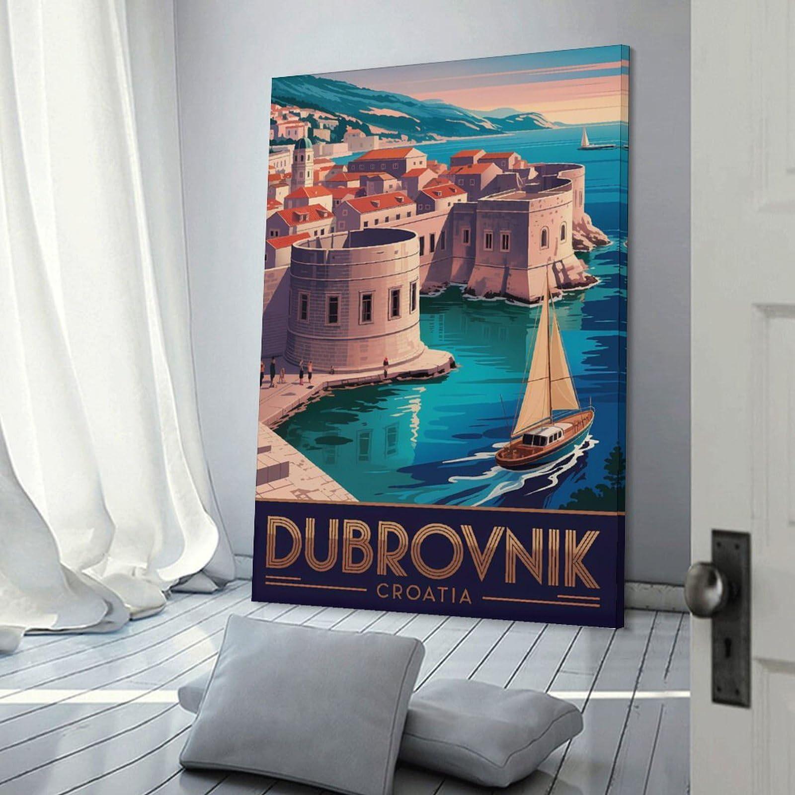 Junmoney Canvas Wall Decor Dubrovnik, Croatia Vintage Travel, 24x36inch(60x90cm), for Gallery Wall Layouts in Home Or Office, Home Wall Art for Statement Displays