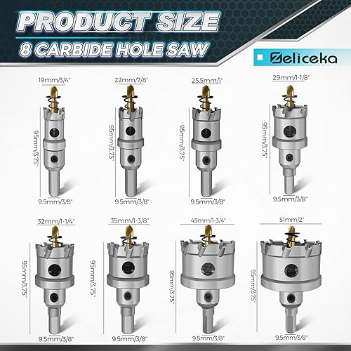 Miniatura 2 de Zeliceka TCT - Juego de sierra perforadora de carburo para metal duro, 12 piezas de sierra de carburo de tungsteno resistente, con 1 caja de