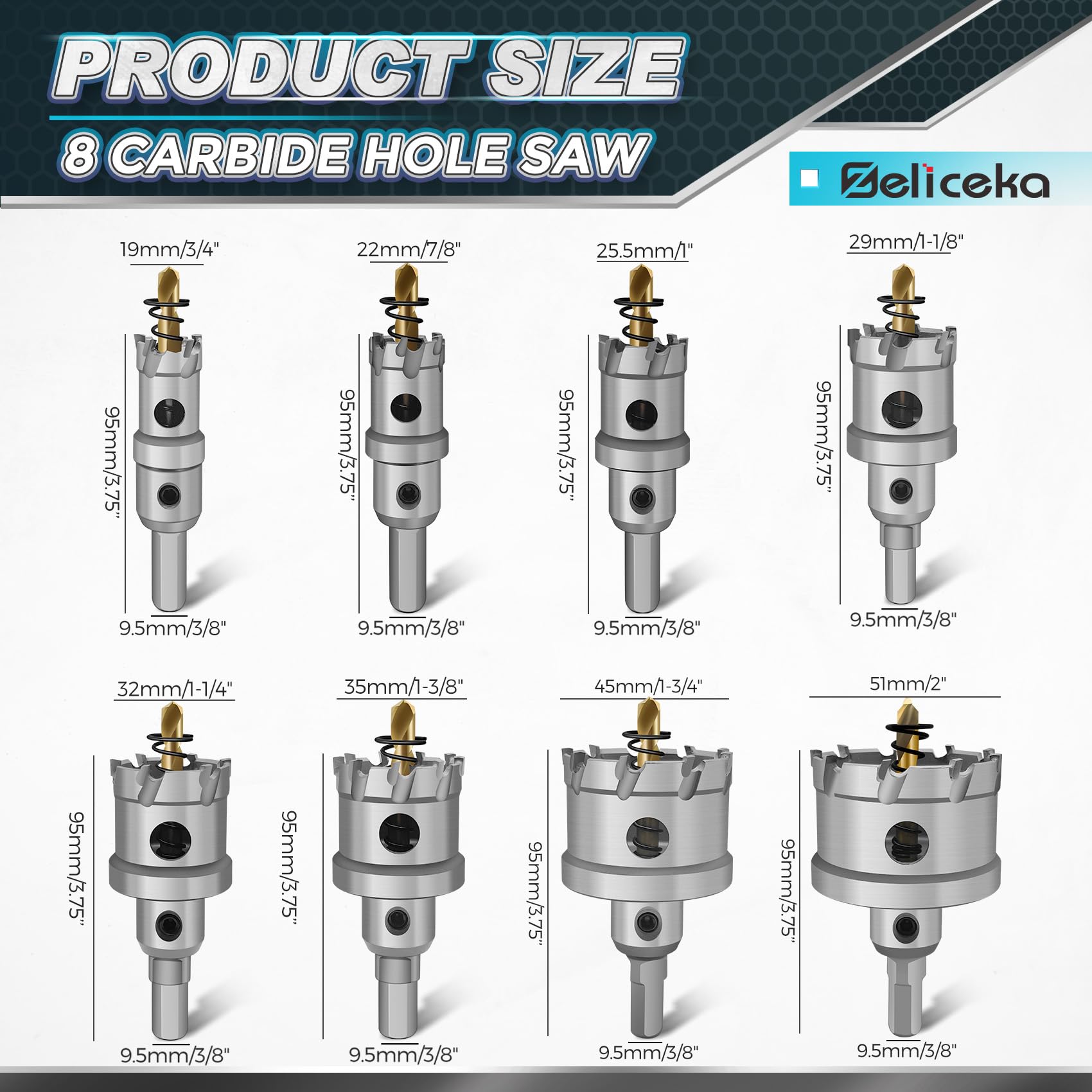 TCT - Kit de sierra perforadora de carburo para metal duro, 10 piezas de sierra perforadora con punta de carburo de tungsteno de carburo de alta resistencia, con 1 caja de aluminio, 2 brocas
