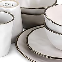 Vista 29 de Elama Moderno juego de vajilla de cerámica de 16 piezas en negro mate con borde dorado (ELM-MATTE)