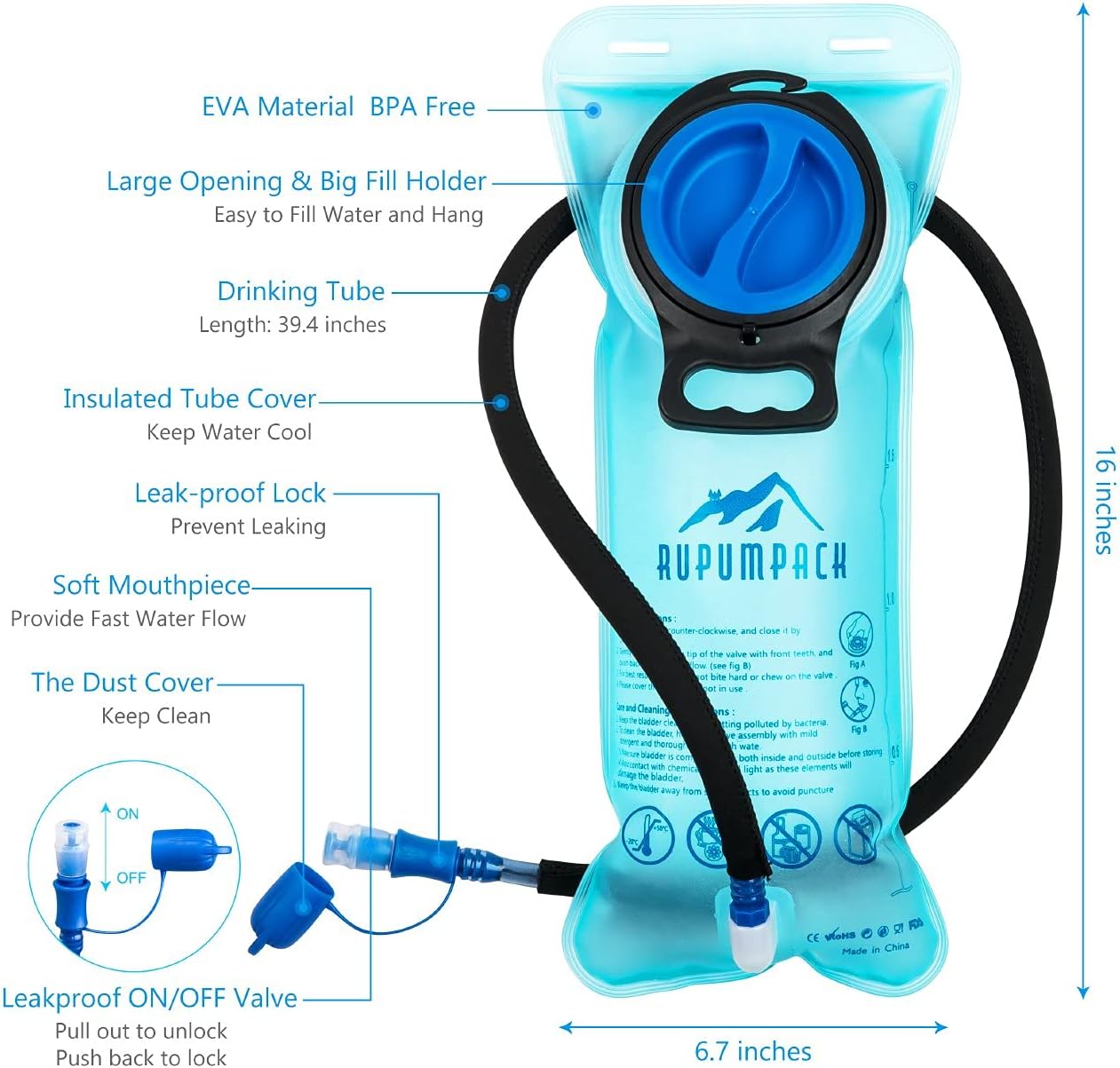 RUPUMPACK Hydration Pack with 2L BPA Free Water Bladder, Lightweight Water Backpack for Men Women for Cycling Biking Hiking Running