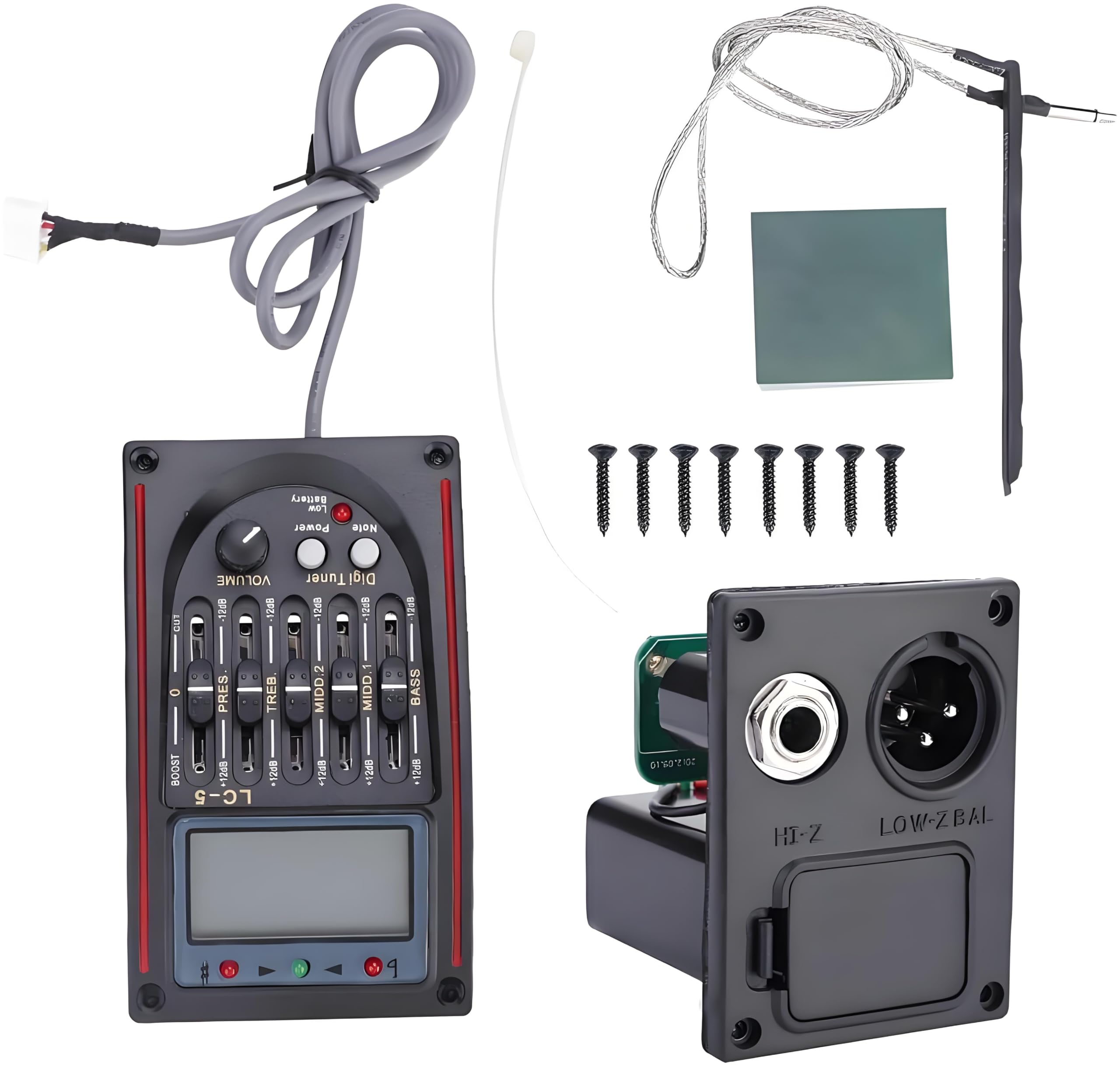 Dilwe Guitar Pickup, 5-Band Preamp EQ LC-5 Equalizer Tuner Piezo Pickup for Acoustic Guitars