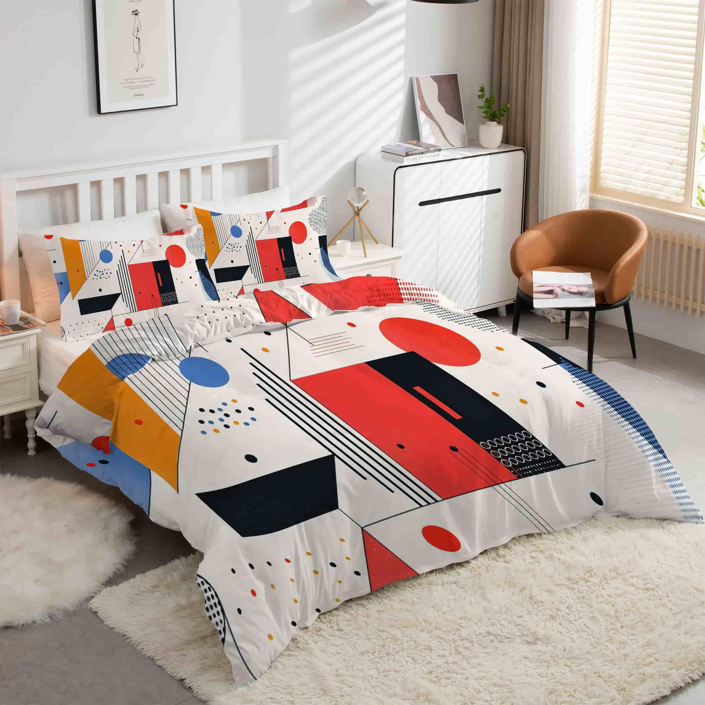 Housse de Couette 220x240 FormesLignes en Microfibre au Toucher Soyeux