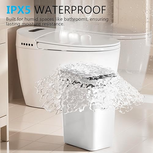 Miniatura 6 de Cubo de basura pequeño para baño con tapa, 2.6 galones, sin contacto, automático, delgado, impermeable, sensor de movimiento, cubo de basura Blanco