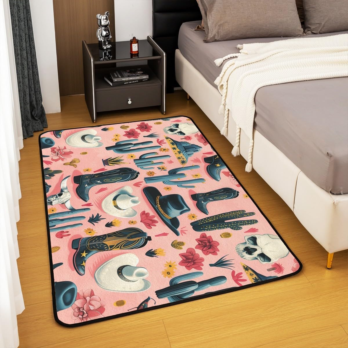 Feelyou Pink Western Decor Living Room Rugs for Kids Boys Girls Wild West Cowboy Area Rug 3x5 Rodeo Cowboy Style Decorative Rug Non-Slip Room Decor Grunge Design Indoor Floor Mat