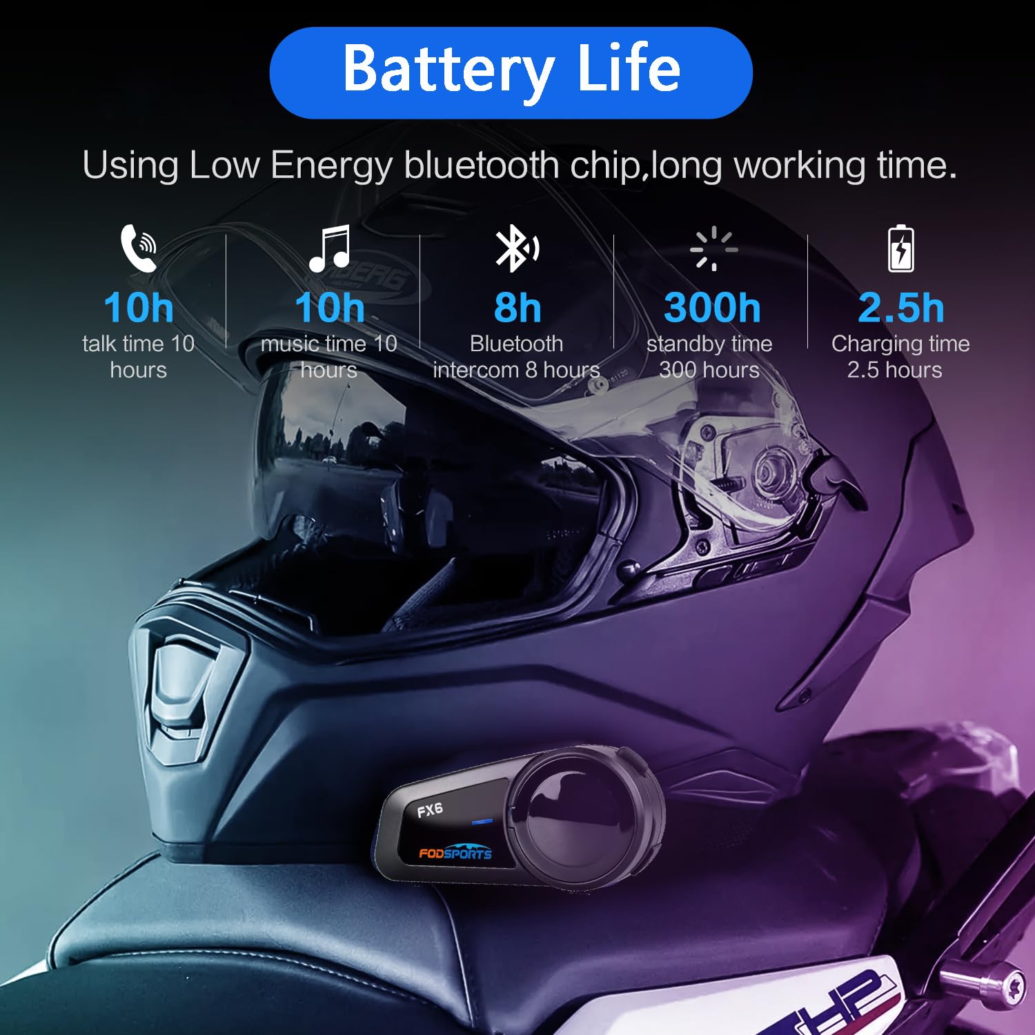 Fodsports FX6 Motorrad Bluetooth Headset 2 Packung, Motorradhelm Intercom mit 40mm HD Lautsprecher, Gegensprechanlage mit Mehrfache Rauschunterdrückung, Kommunikationssystem für 6 Fahrer mit 1000m