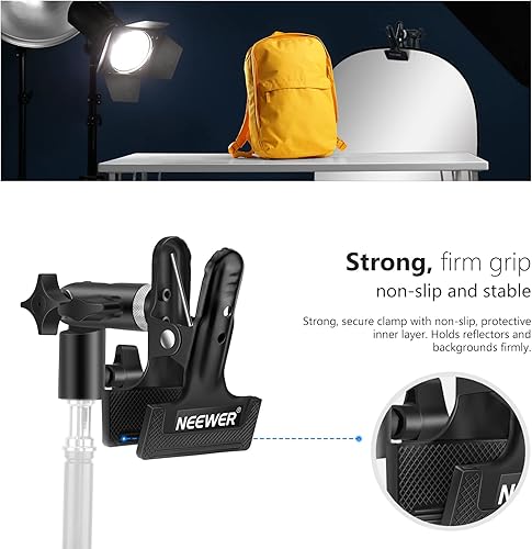 Miniatura 3 de NEEWER Soporte de abrazadera de metal resistente para estudio fotográfico con accesorio de soporte de luz de 5/8 pulgadas para reflector