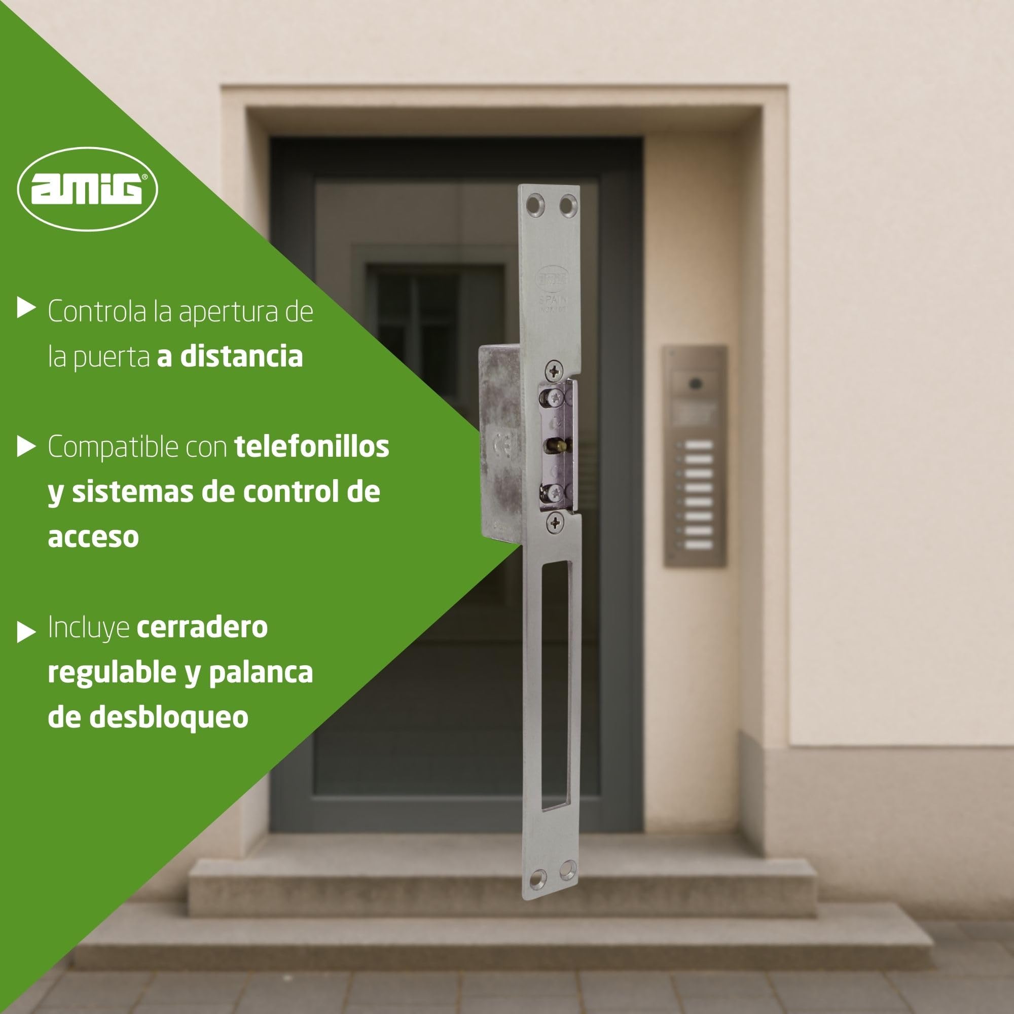 Amig - Abrepuertas Eléctrico de Embutir para Puertas - Mod.20-250 x 25 x 3 mm - Amperaje: 1,1 A - Incluye Bobina de 8-12 V de Corriente Alterna - Cerradero para Portales, Tiendas u Oficinas