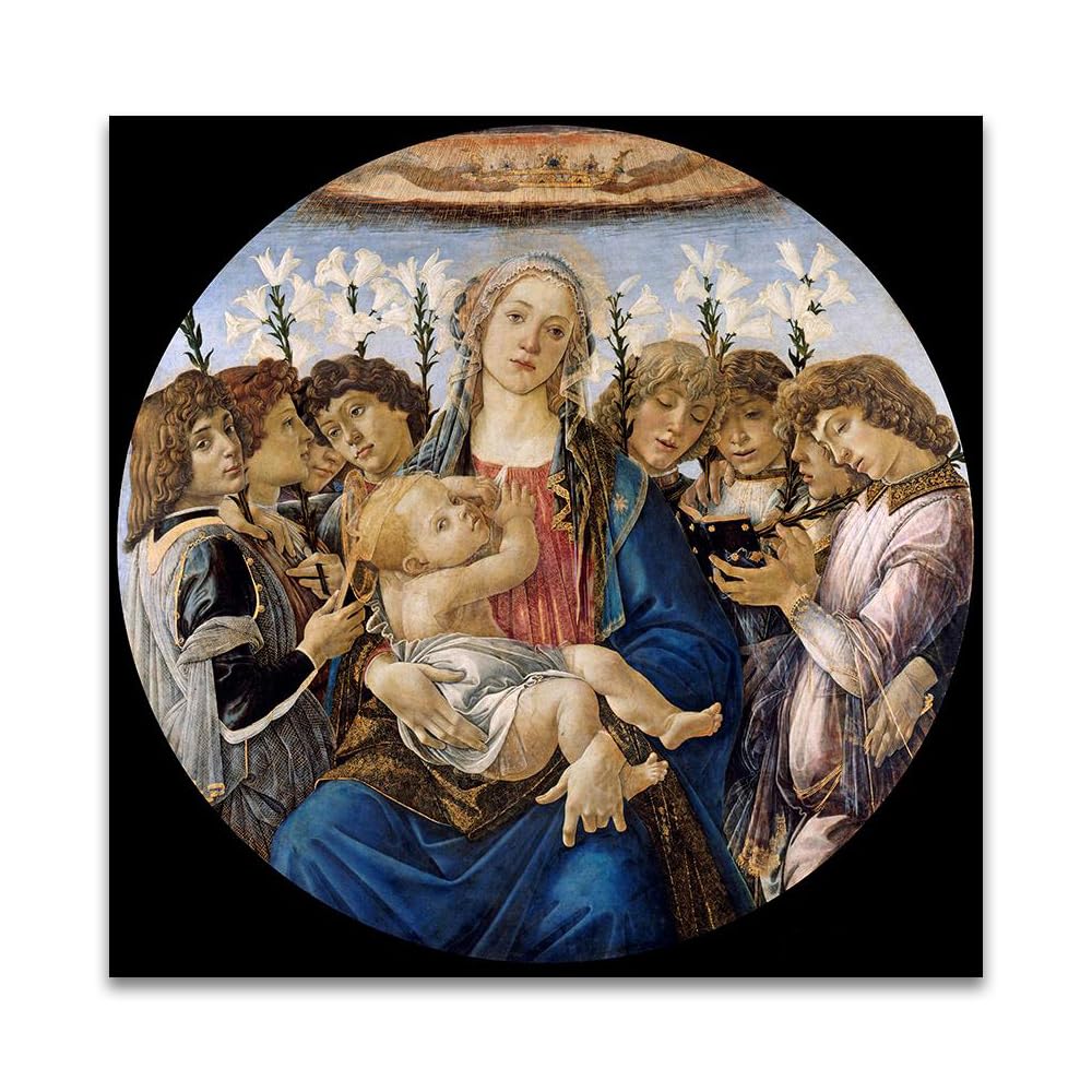 LZ6J8C9 Singing Angels By Sandro Botticelli- Religious Art Print Poster on Canvas- Famous Painting Canvas Wall Art(40x40cm(15.8x15.8in)/Frameless)