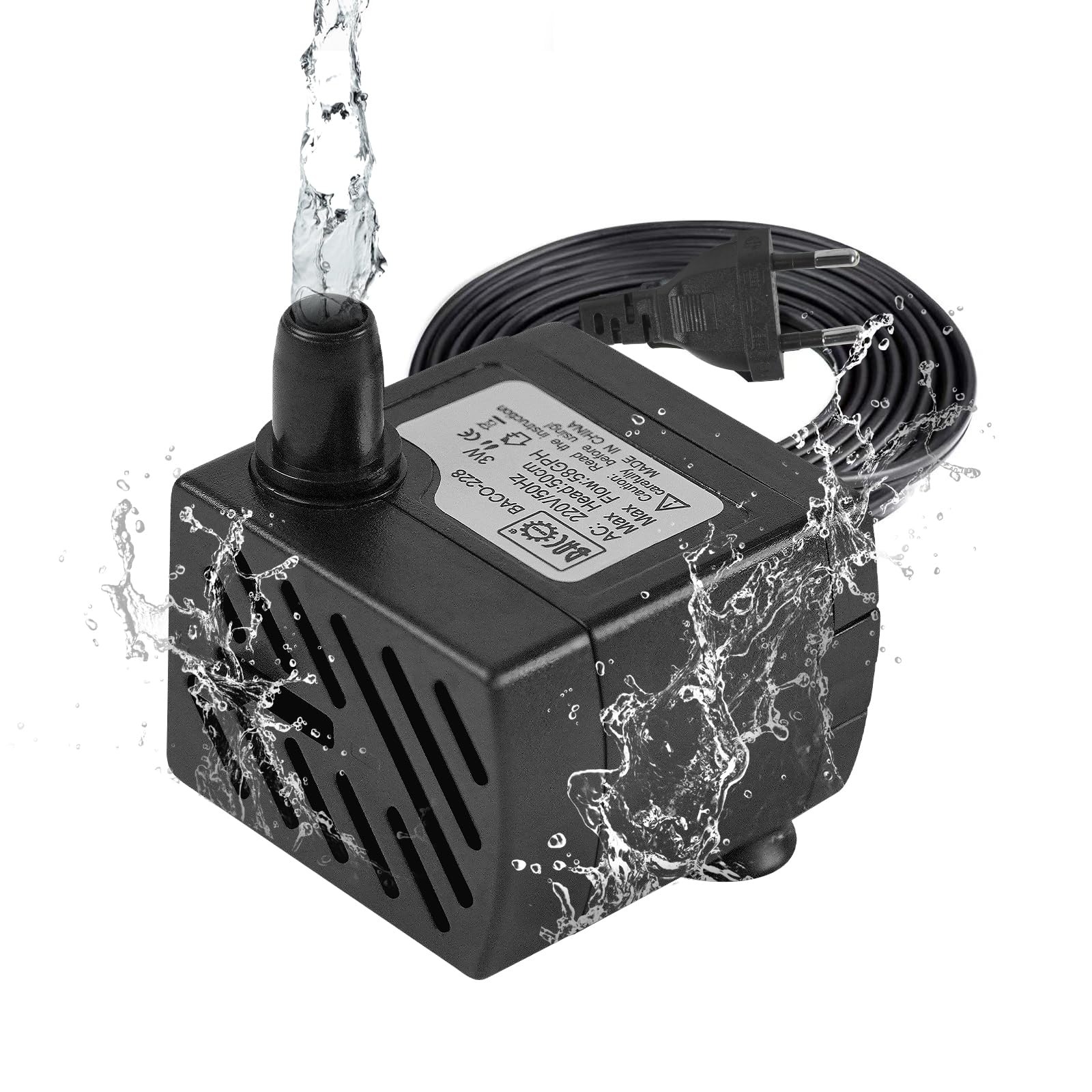 BACOENG Mini Wasserpumpe, 3W 200L/H Springbrunnenpumpe, Teichpumpe Klein, Zimmerbrunnenpumpe Brunnenpumpe Klein, Aquarium Pumpe mit EU Stecker