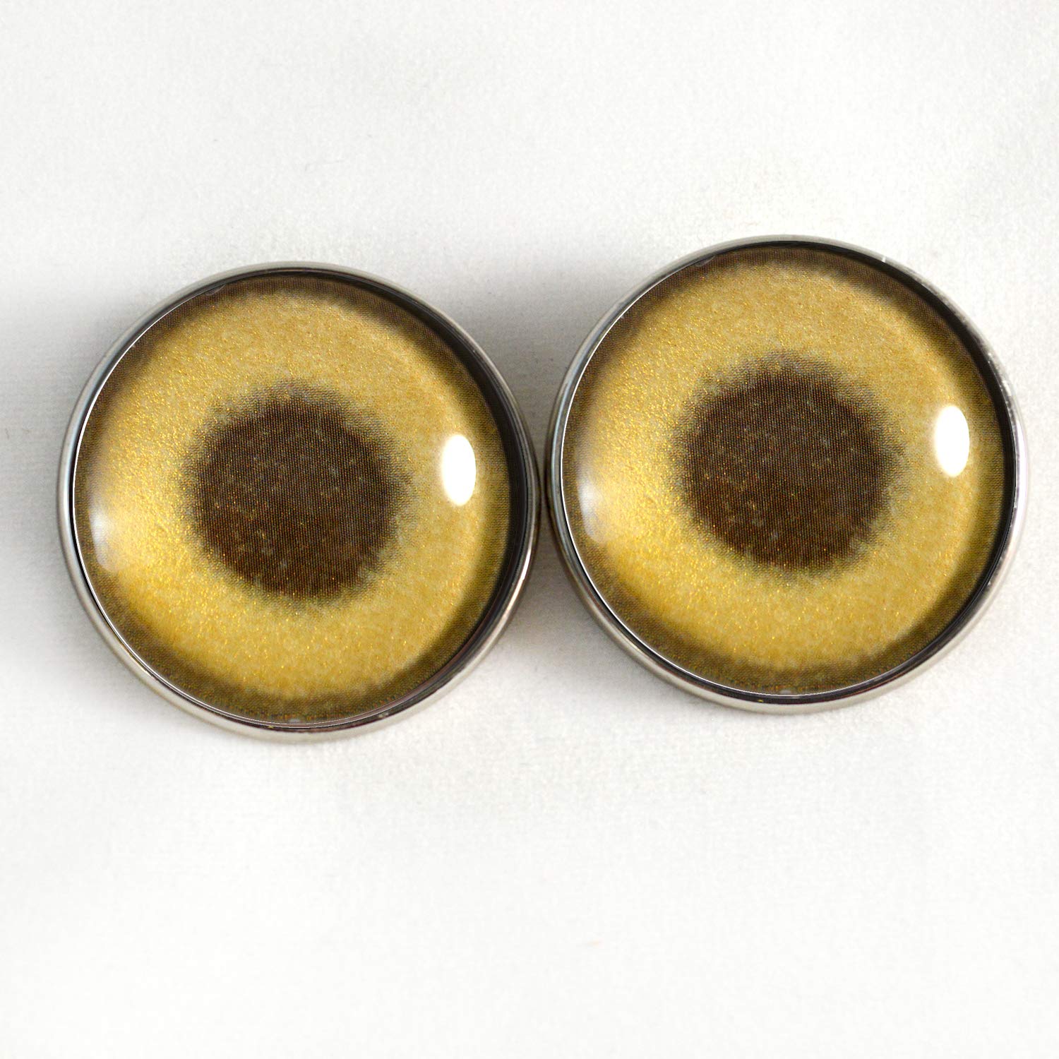 30mm Golden Color Metallic Sew On Glass Eyes Buttons with Loop for Crocheted Doll Stuffed Animal Soft Sculptures or Jewelry Making Crafts - Set of 2