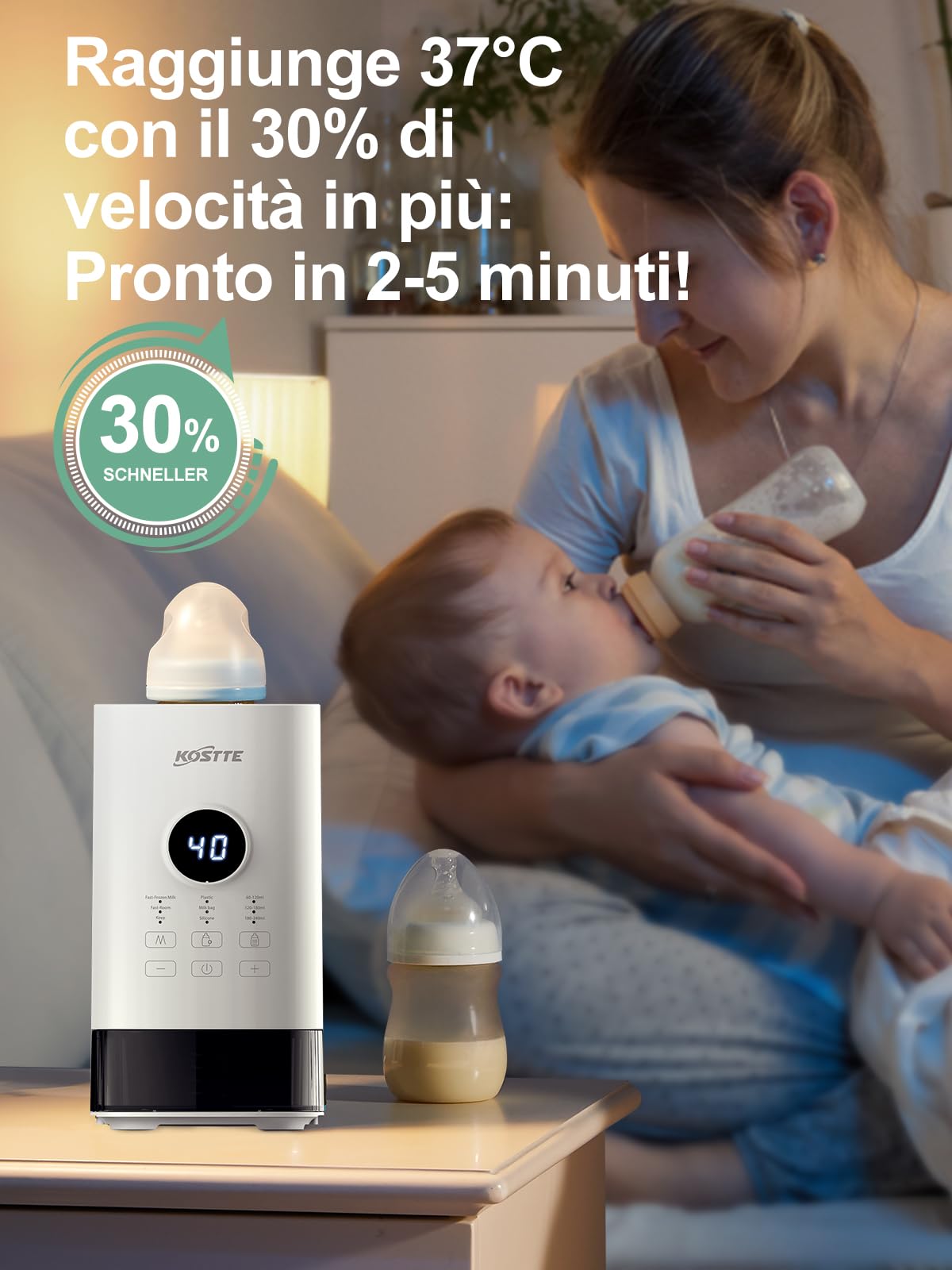 Scaldabiberon per Latte Materno o Formula, Scaldabiberon con Controllo Preciso della Temperatura, Universale Elettrico Scalda Biberon Neonato, Scaldabiberon Veloce, Baby Bottle Warmer