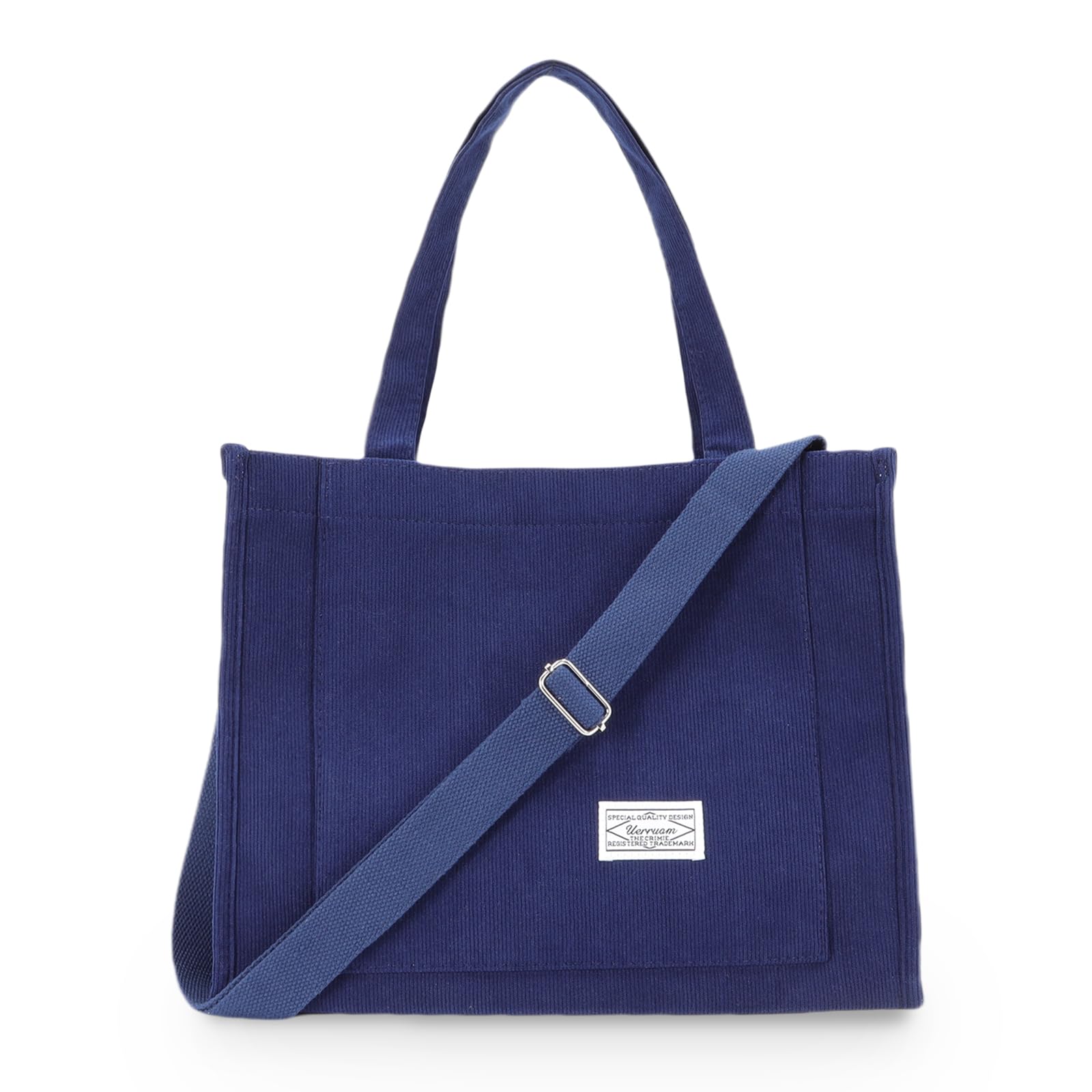 UERRUAM Tote Bag for Women with Compartments,Large Corduroy Tote for Work Travel College Book Bag Hard Bottom Crossbody Bag