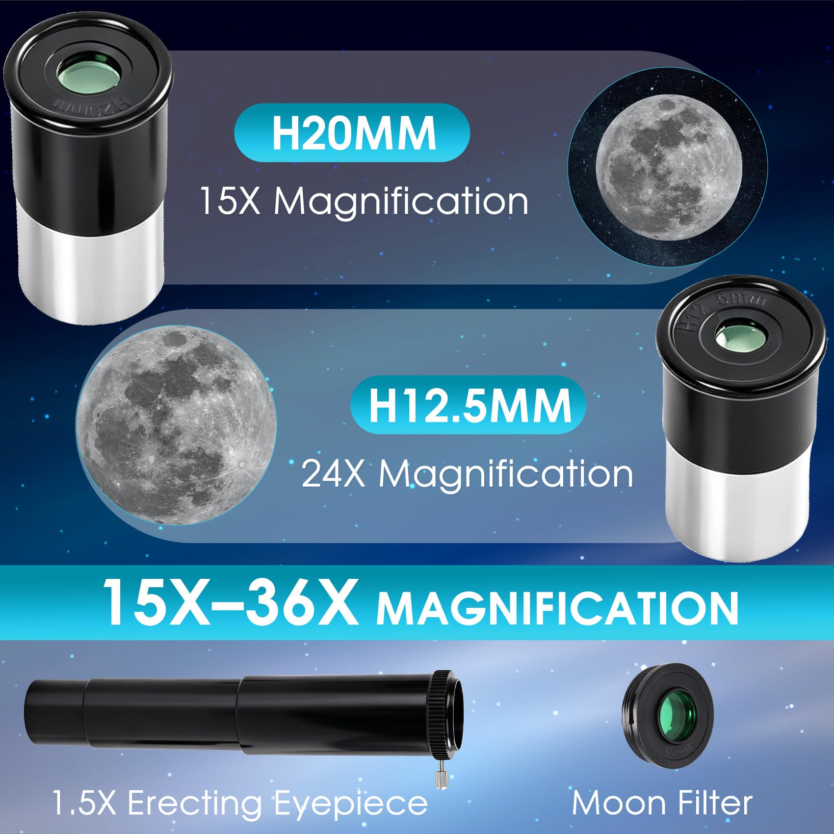 Telescopio per Bambini 360/50mm con Cercatore Refrattori Telescopi (Bianco)