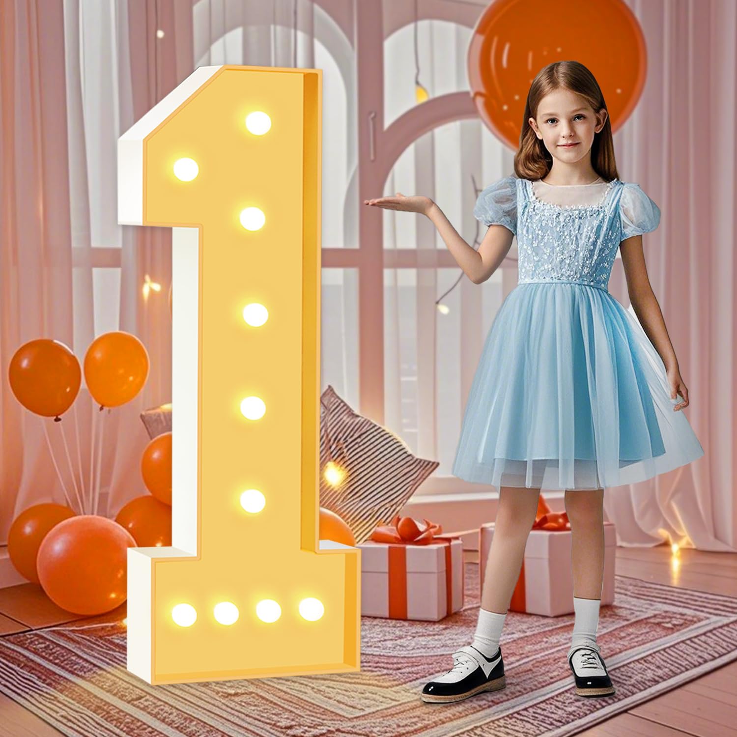 HITINO 4FT Marquee Light Up Numbers, LED Giant Mosaic Numbers 1 for Balloons 1st 12th 16th Birthday Backdrop Baby Shower Anniversary Decorations Party