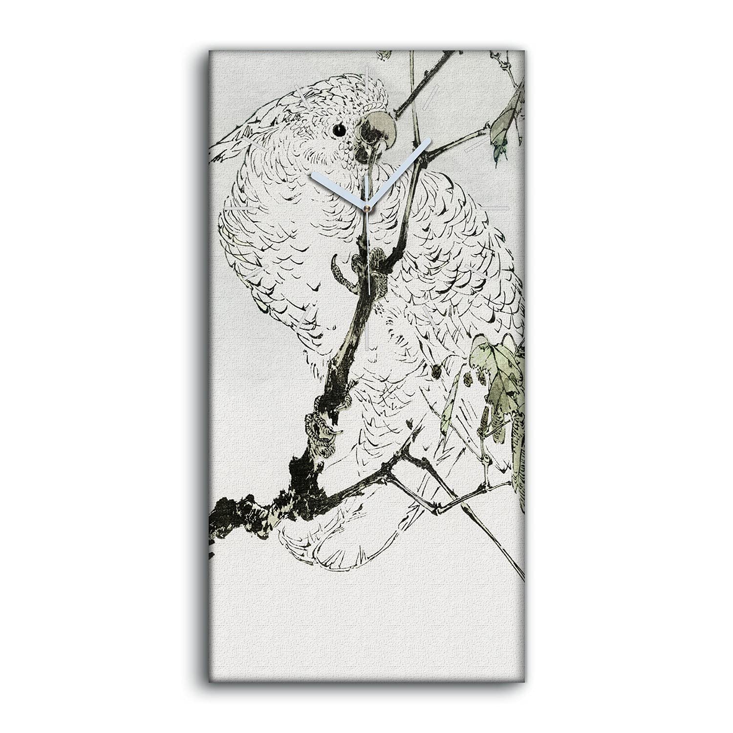 Horloge sur Toile Silencieuse Art Moderne Salon Chambre Décoration Branche Perroquet 30x60cm