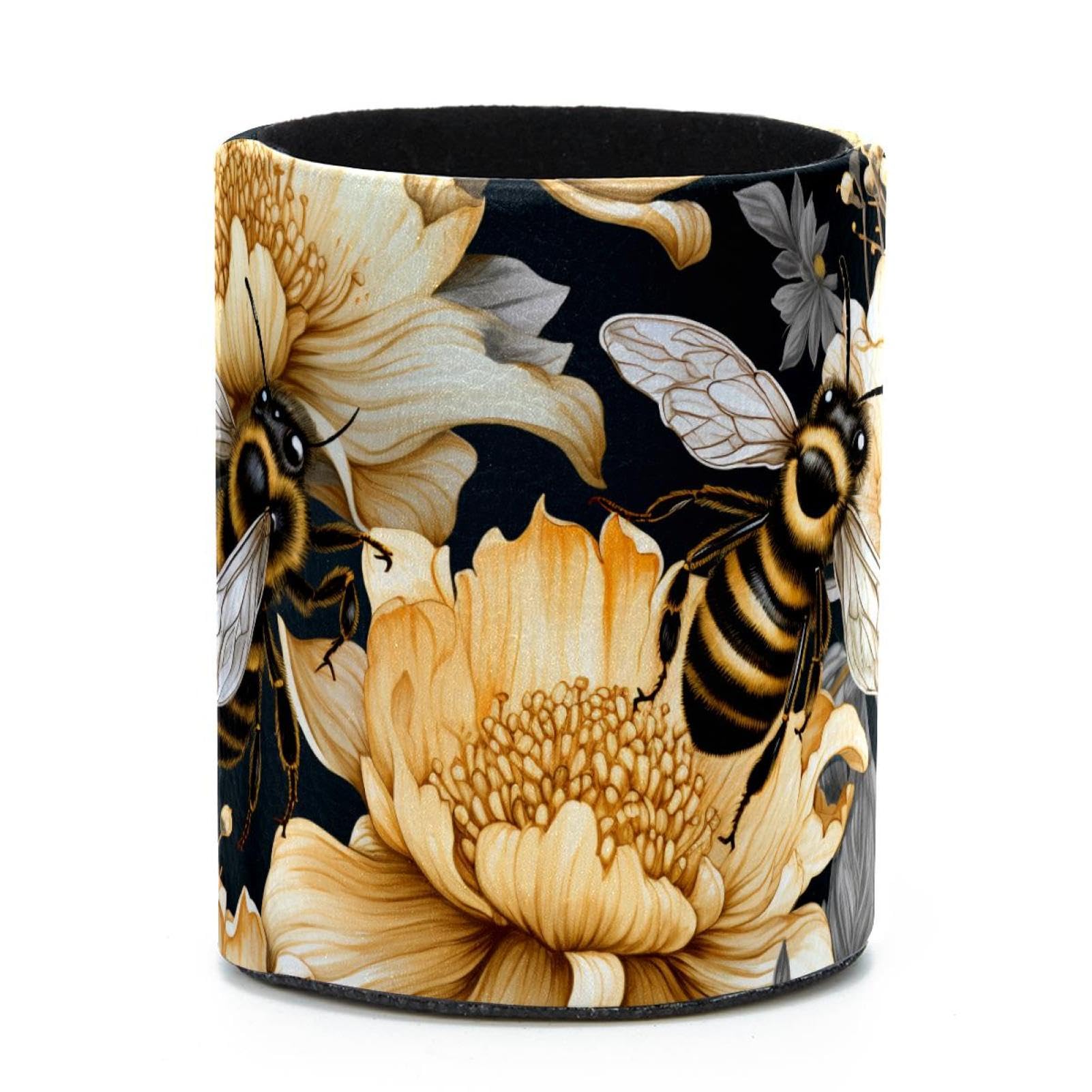 Keep Your Pens Neat and Fashionable - Bee and Flowers Pattern Desk Organizer for Your Workspace